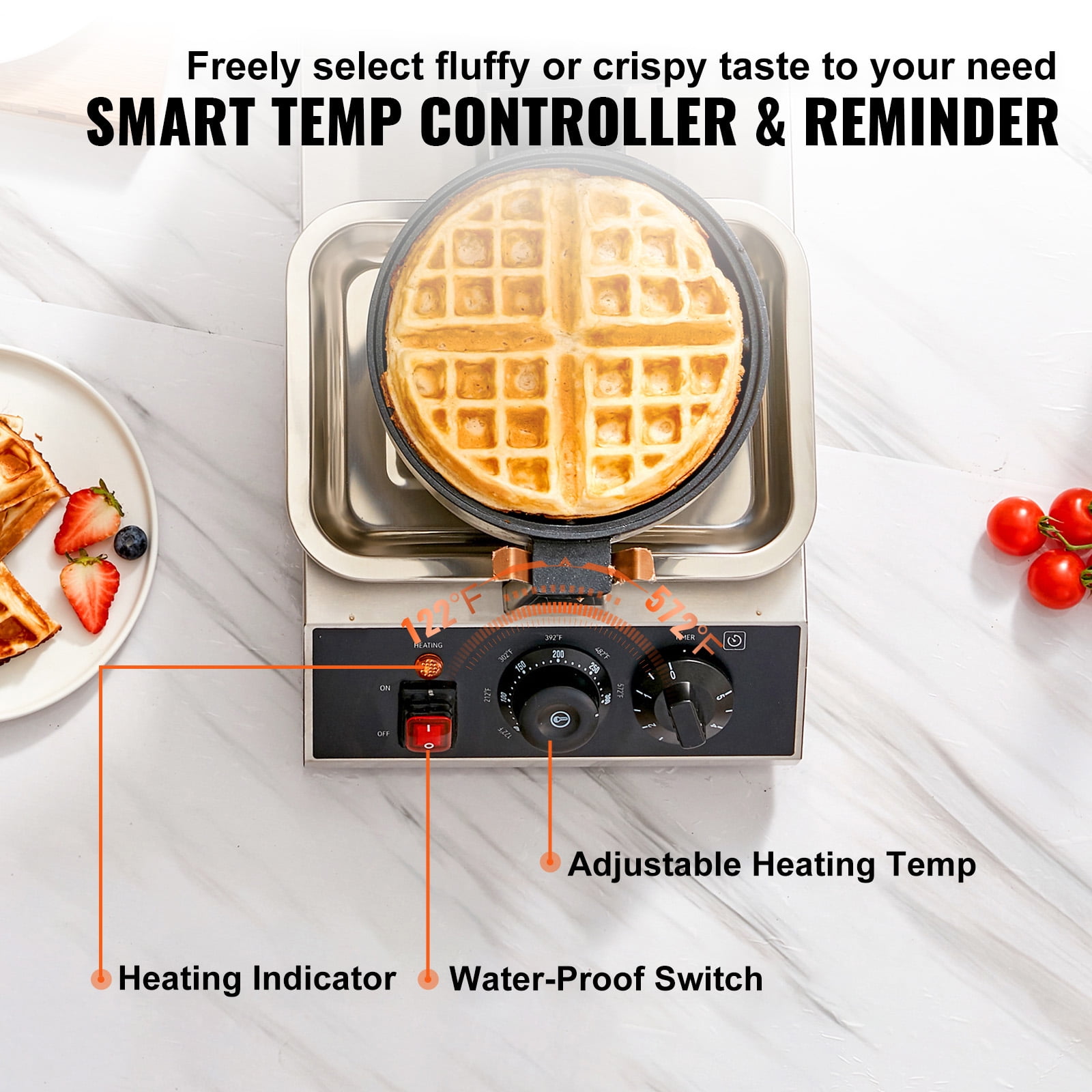 VEVOR Commerical Round Waffle Maker 1300W Rotatable Non-Stick Waffle Iron 120V - Image 2