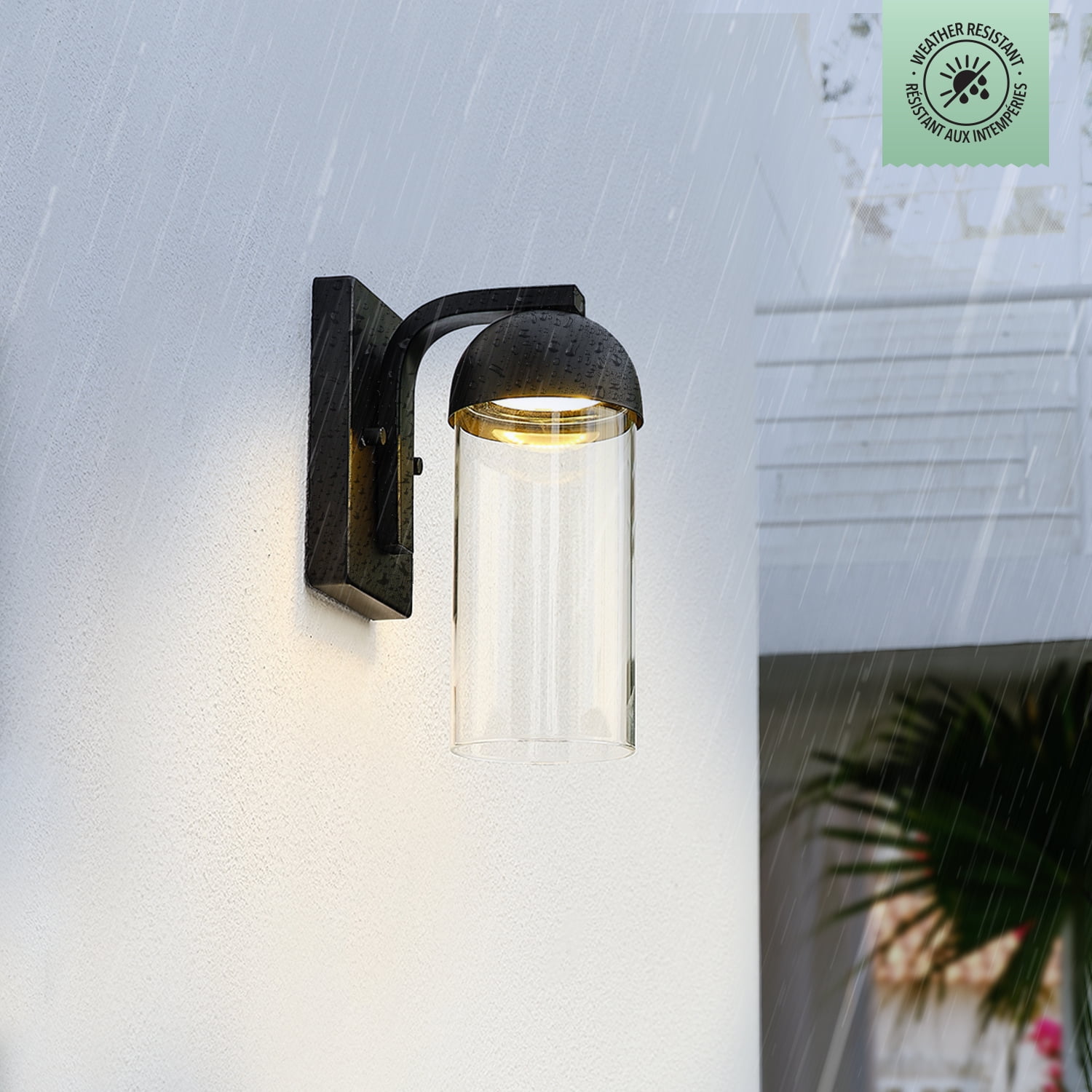 Globe Electric 12W LED Integrated Matte Black Outdoor Wall Sconce with Clear Glass Shade, 91005362 - Image 3