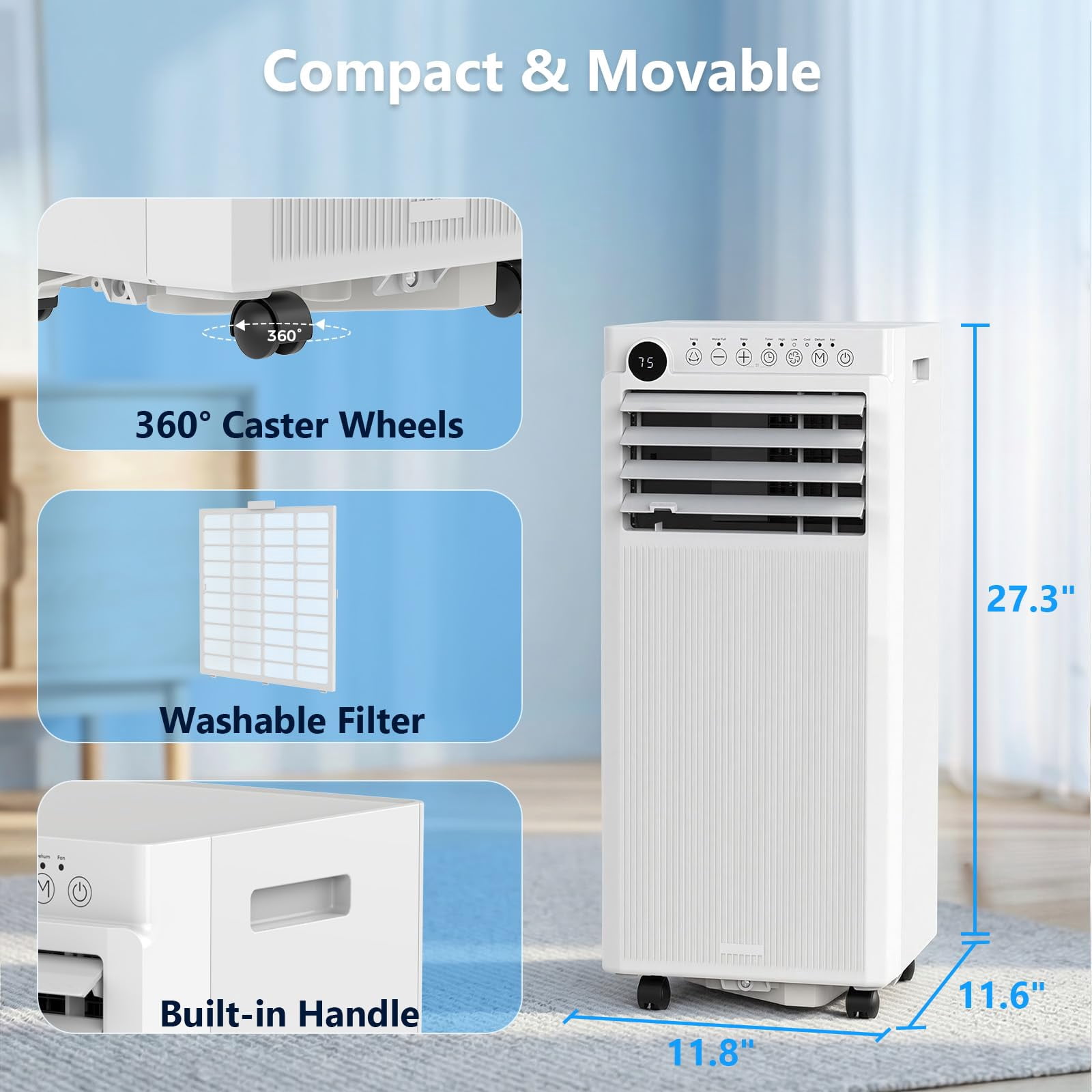 KISSAIR 10,000 BTU Portable Air Conditioner - Ultra Quiet 3-in-1 AC Unit with Dehumidifier & Fan, Cools Rooms Up to 450 Sq.Ft Fast, Includes Remote Control & 24H Timer, Easy Install(White ) - Image 11