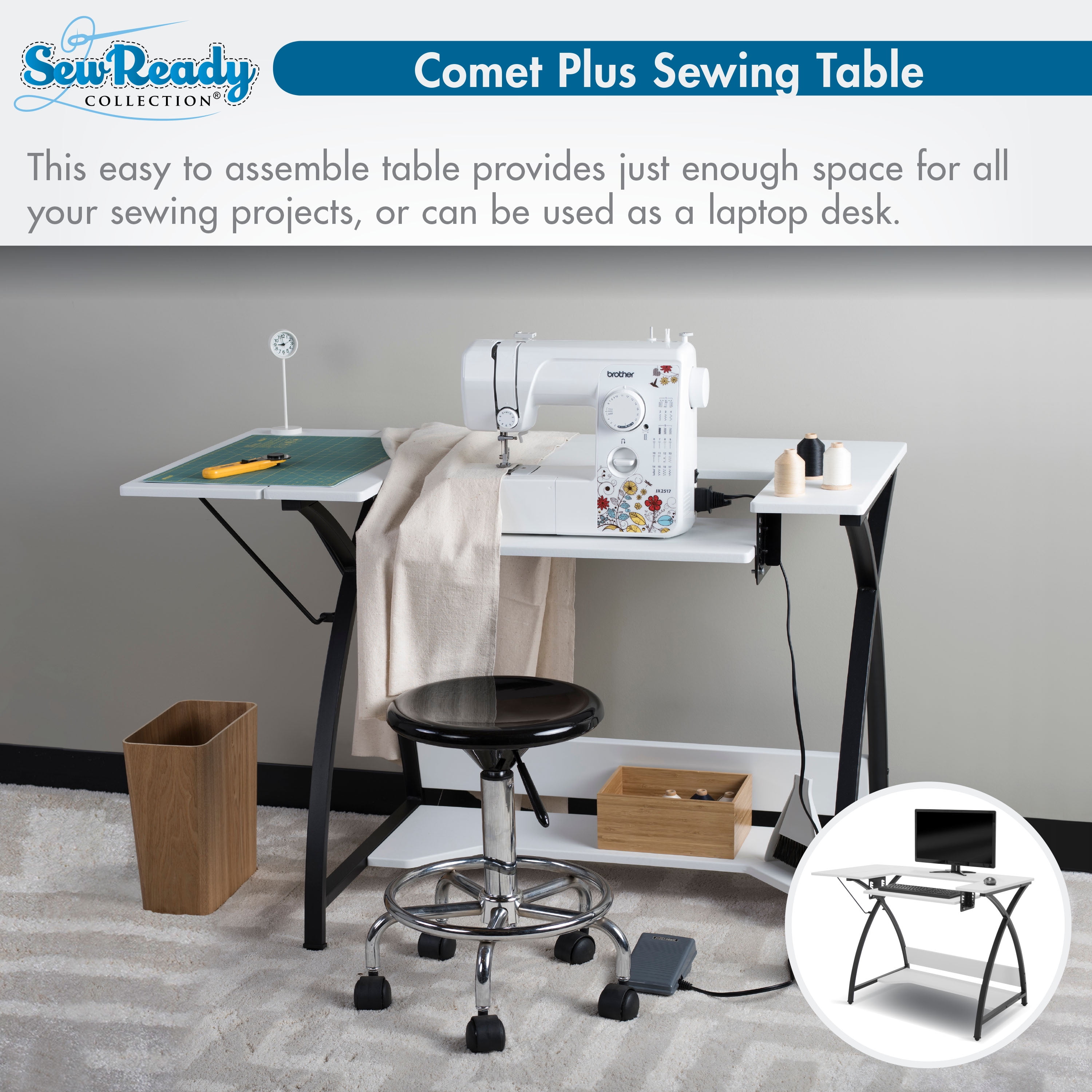Sew Ready Comet Sewing Table Folding Top Adjustable Platfomr Black/White - Image 3
