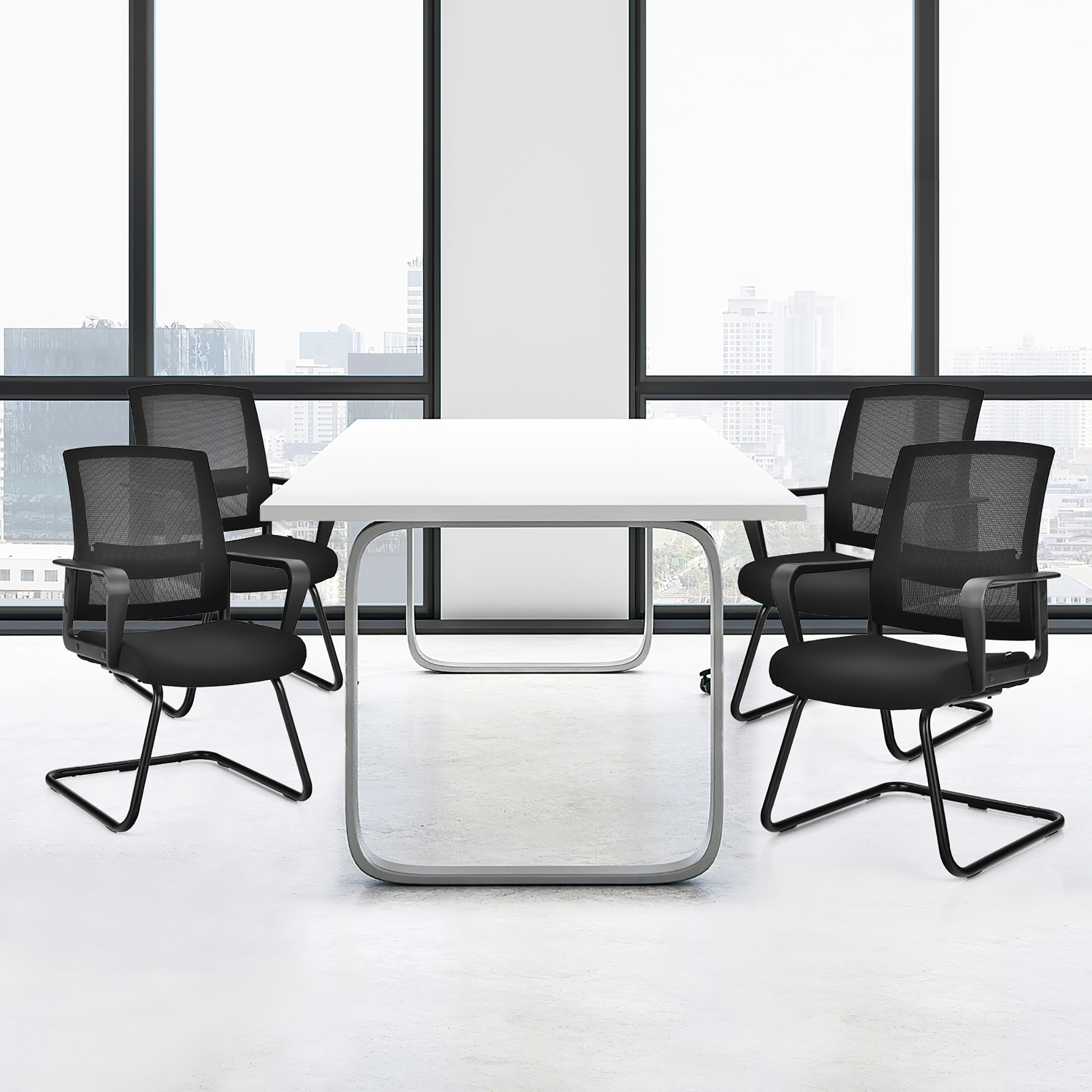 Costway Mid Mesh Back Conference Chair Reception Office Guest Arm Chair w/Lumbar Support - Image 7