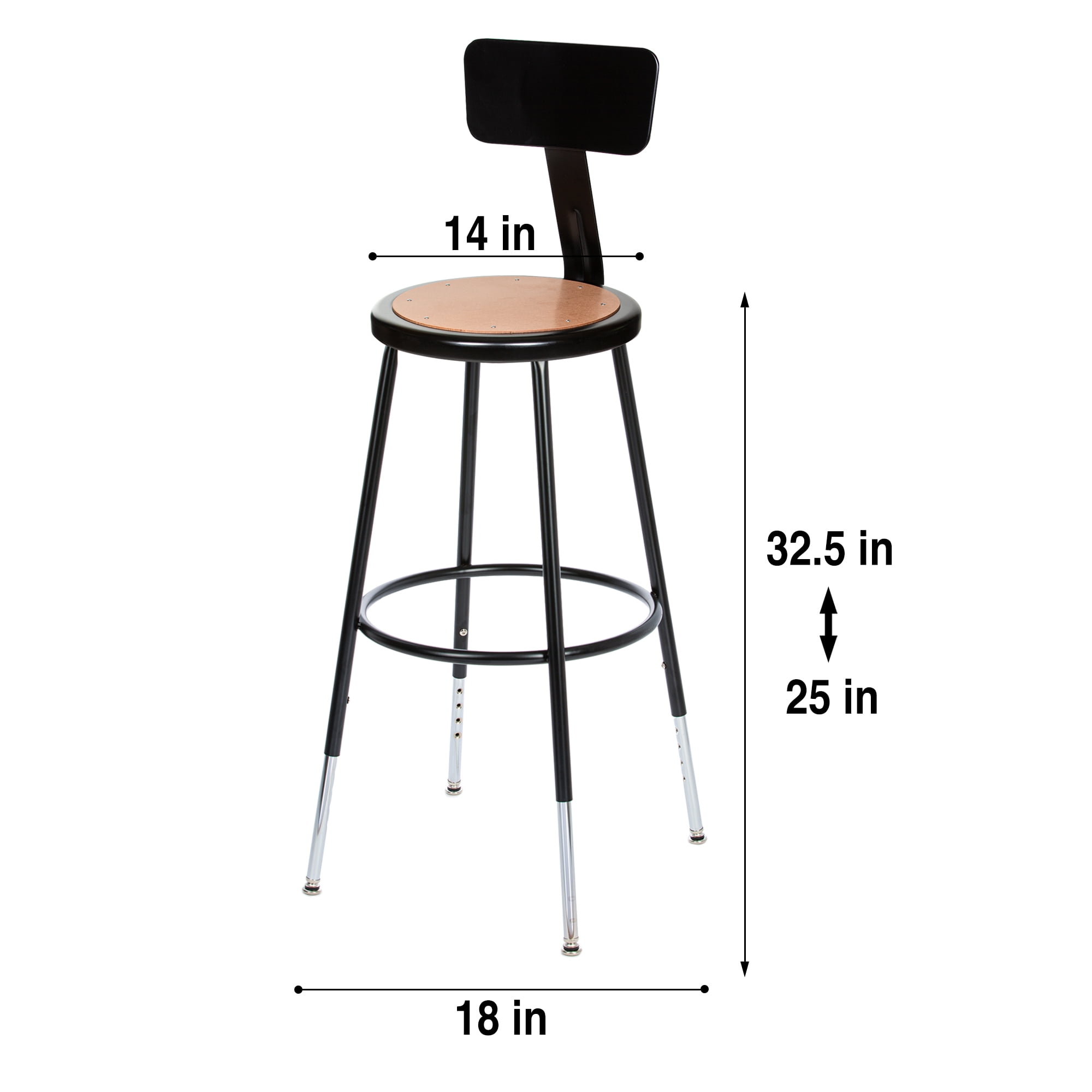 Hampden Furnishings Flynn 25"-33" Adjustable Masonite/Steel Stool with Backrest, Black, 2 PK - Image 6