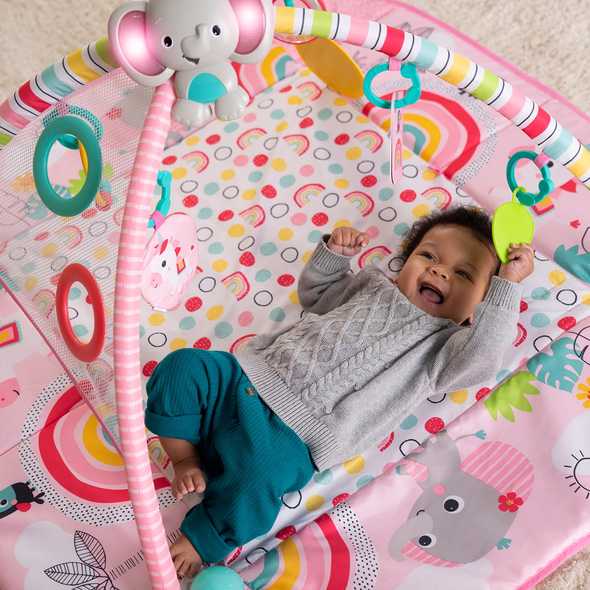 Bright Starts 5-in-1 Your Way Ball Play Baby Activity Play Gym & Ball Pit, includes 7 toys, Newborn to Toddler - Rainbow Tropics (Pink) - Image 6