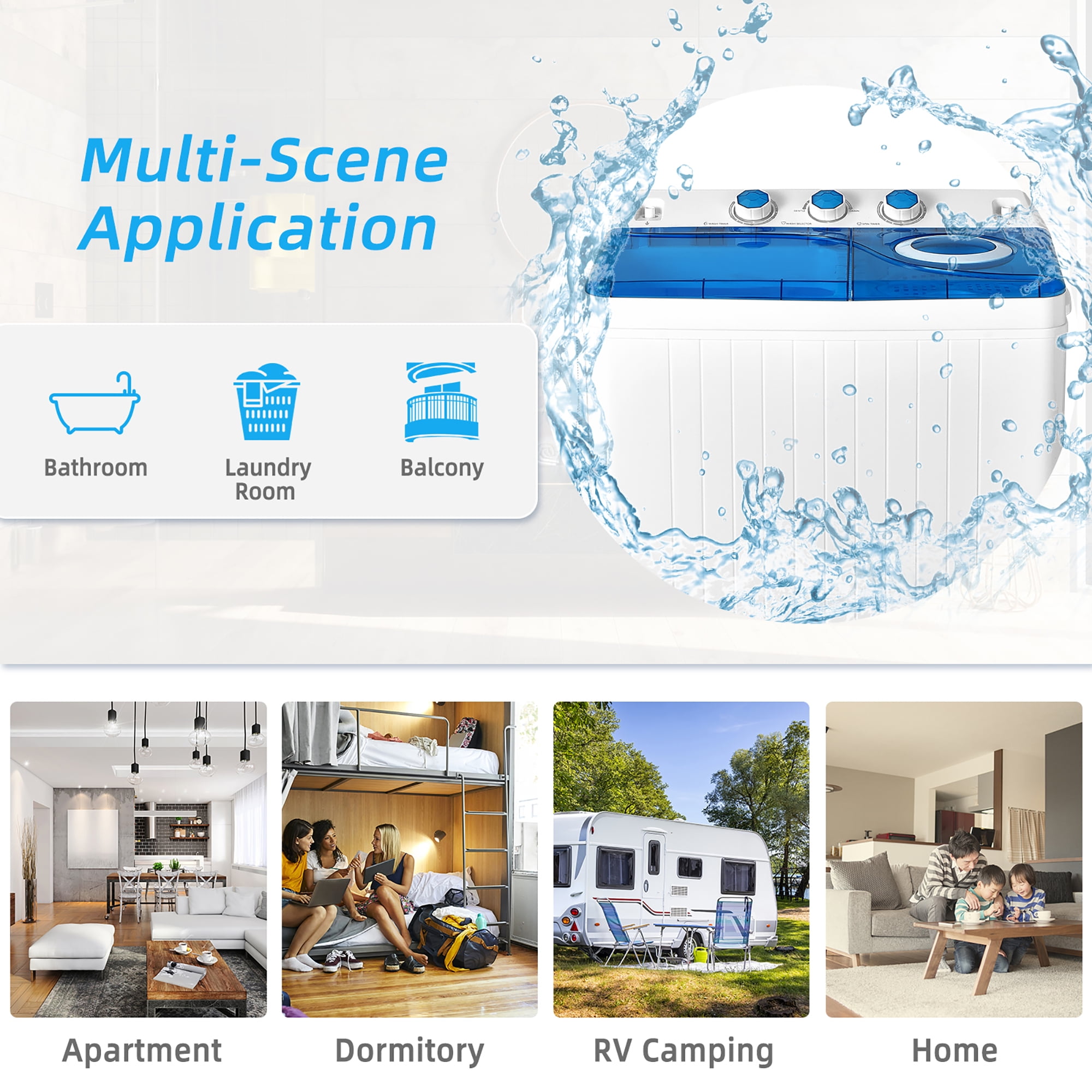 Costway 26 lbs Portable Semi-automatic Twin Tub Washing Machine with Drain Pump Blue - Image 6
