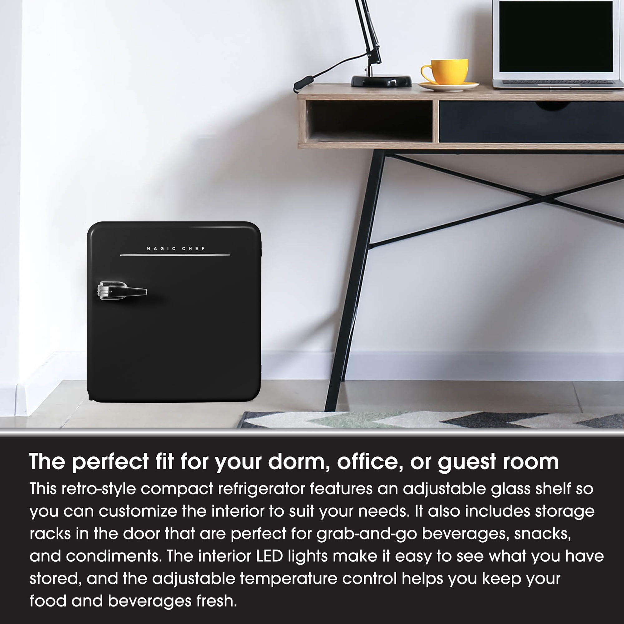 Magic Chef 1.6 Cu. Ft. Retro Mini Fridge with LED Light, Black, 34 lbs - Image 12