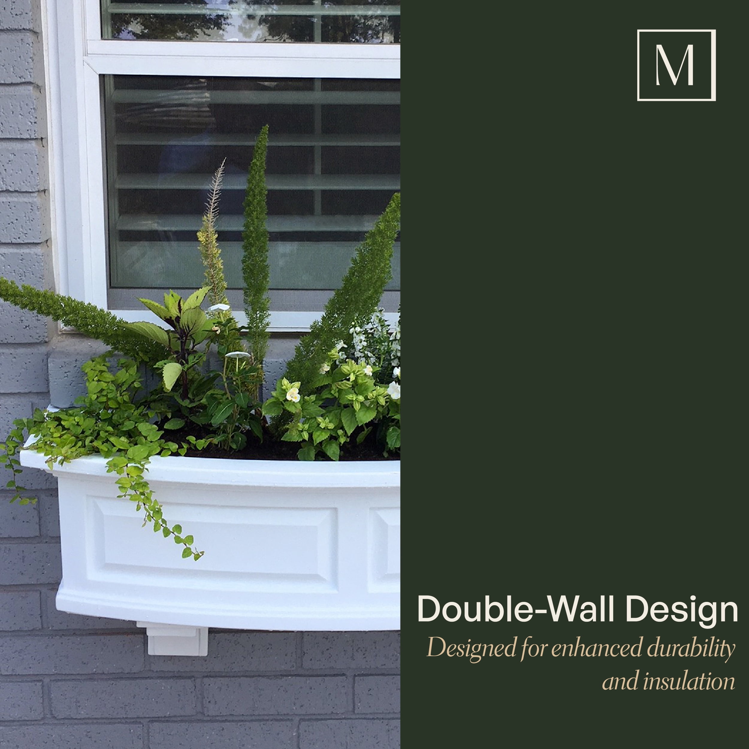 Mayne Nantucket 24" x 12" x 10" Rectangle White Self Watering Plastic Window Box Planter - Image 10
