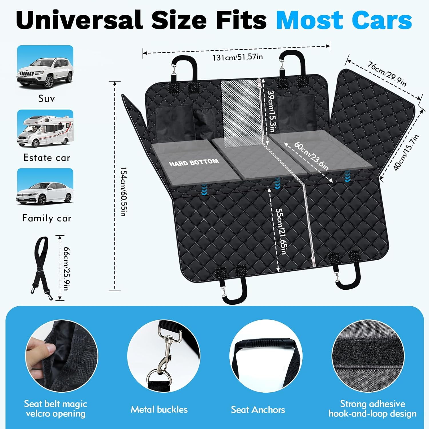 Back Seat Extender for Dogs,Dog Car Seat Covers, Hard Dog Bed Pet Seat Cover with Mesh Window and Storage Pocket, Waterproof Dog Hammock Travel Bed for Car, SUV - Image 6