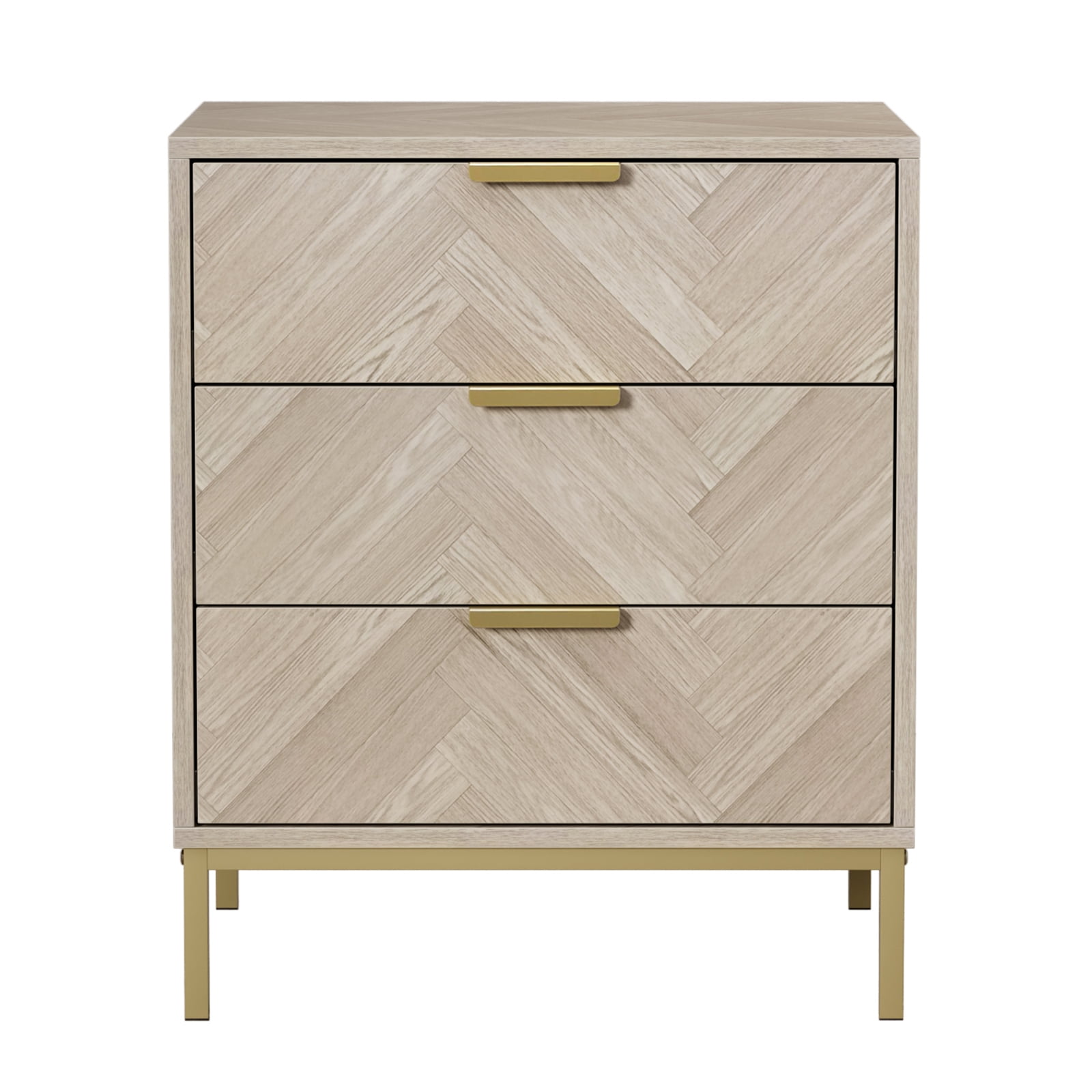 Eumyviv Wood 3 Drawer Nightstand, Herringbone Beside Table Farmhouse Side Table for Bedroom Living Room, Natural Oak H0099 - Image 3