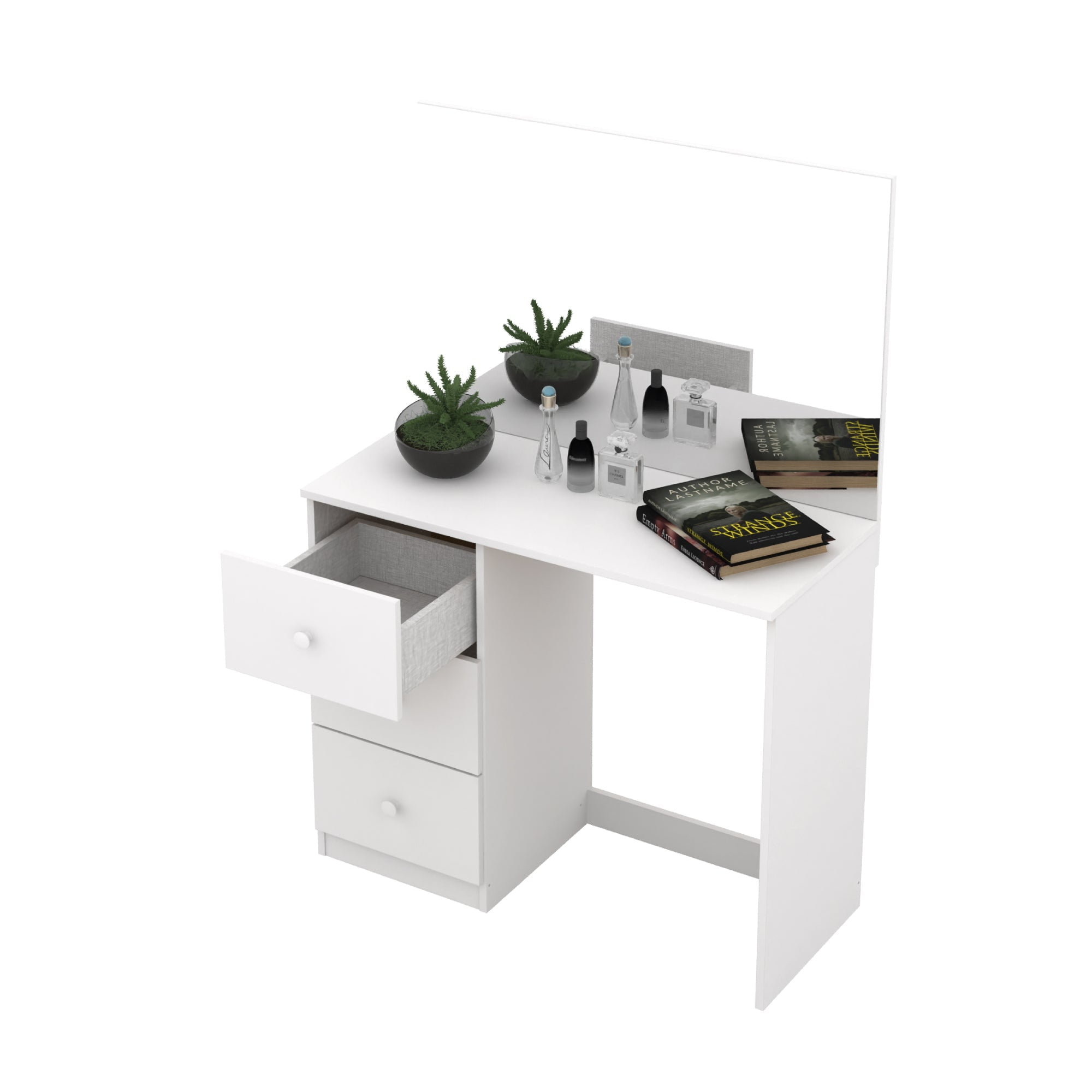 Ember Interiors Olivia Pro Modern White Makeup Vanity Desk with 3 Drawers and Crystal Knobs for Bedroom - Image 4
