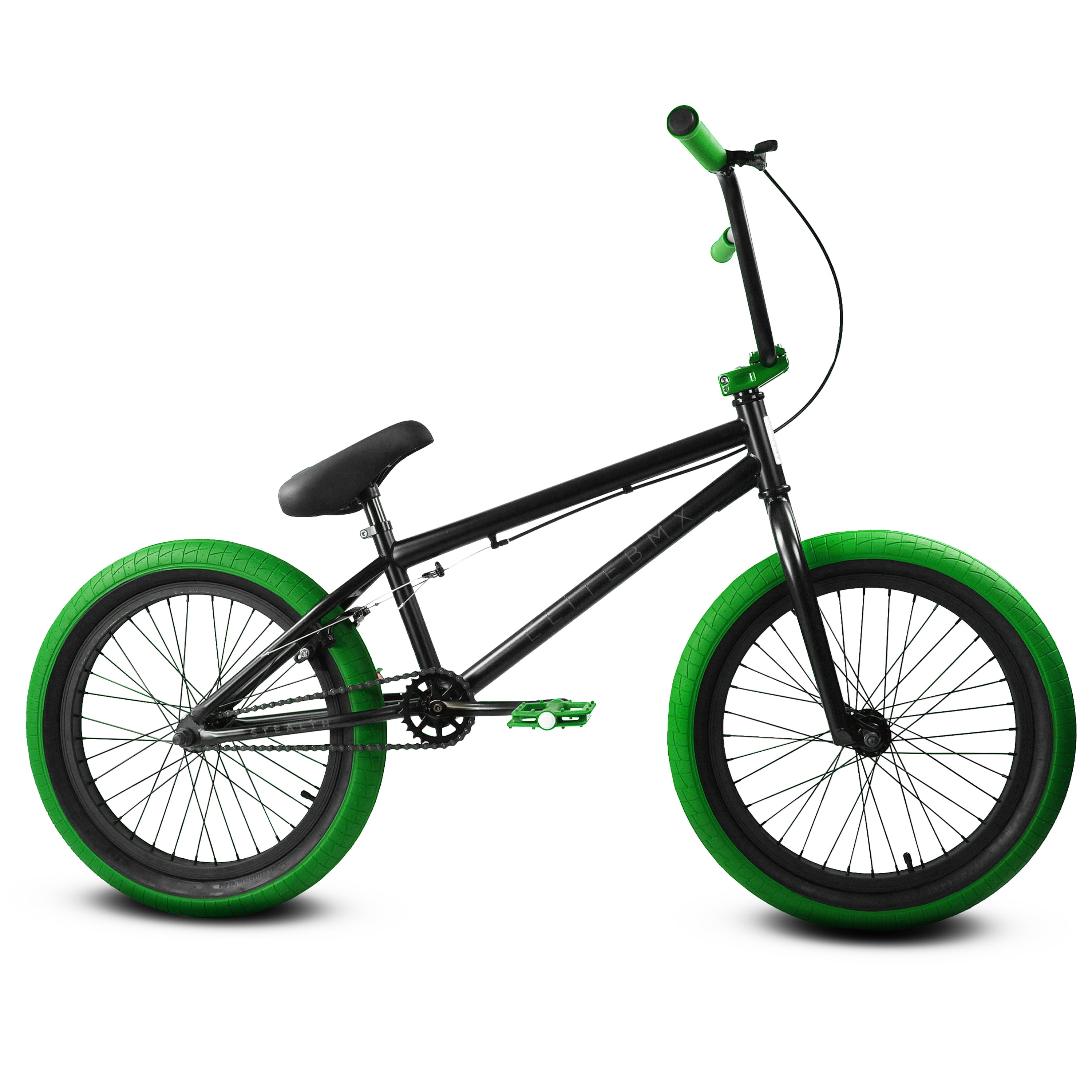 Elite BMX Bicycle 20” Freestyle Bike - Stealth Black Green Ideal for Ages 7 to 18 Years - Image 2