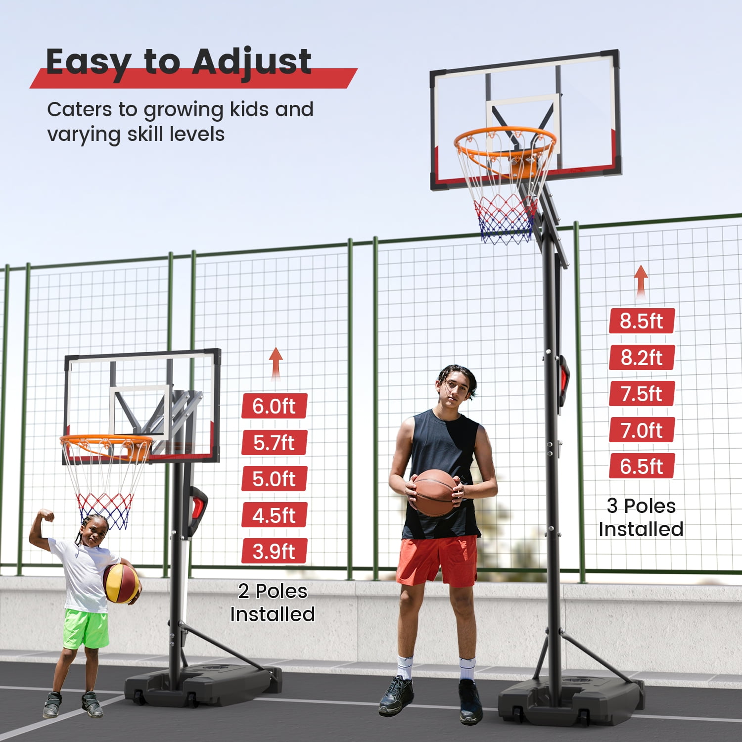 NEDYO Portable Basketball Hoop Goal System Outdoor Court 8.5ft Adjustable, HDPE Backboard Material - Image 2