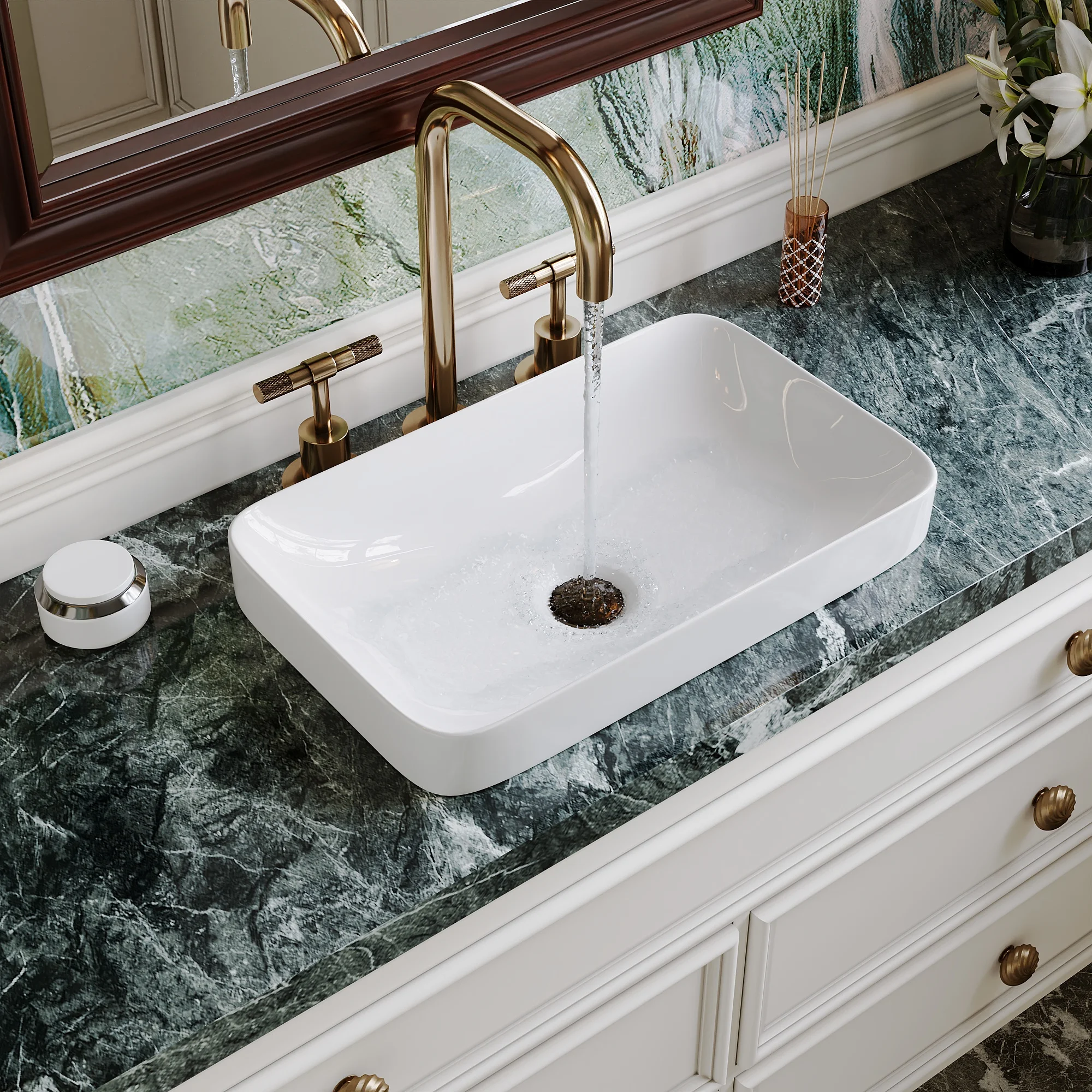 DV-1V0047 DeerValley Ally 19'' x 12'' Drop-In Bathroom Sink Semi-Recessed Vessel Sink Rectangular Above Counter Basin - Image 5