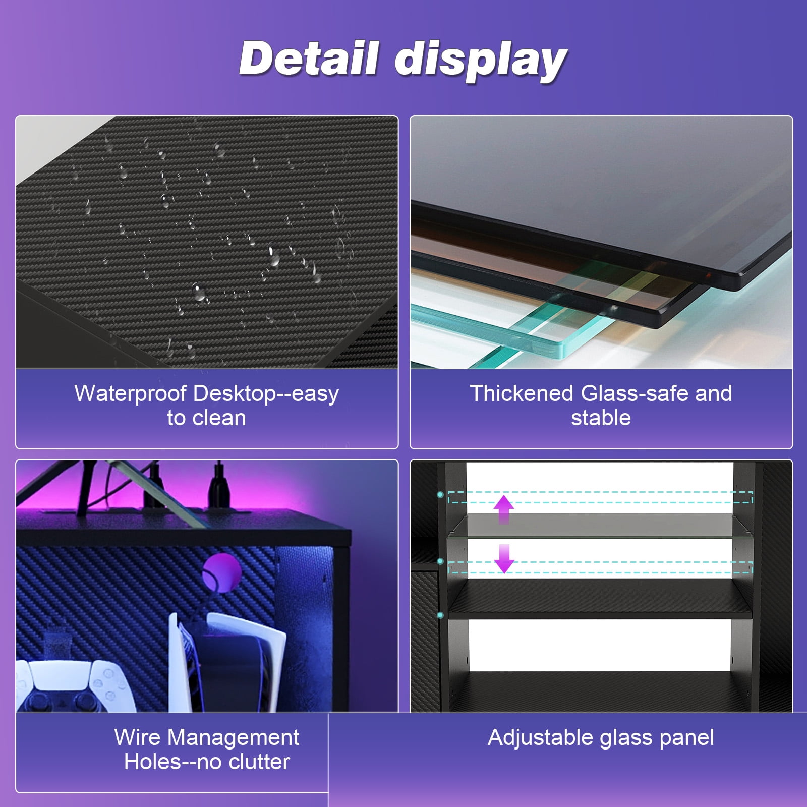 TV Stand for Living Room, Entertainment Center for TVs up to 65 inch, TV Console Table with Adjustable Shelves, Carbon fiber - Image 10