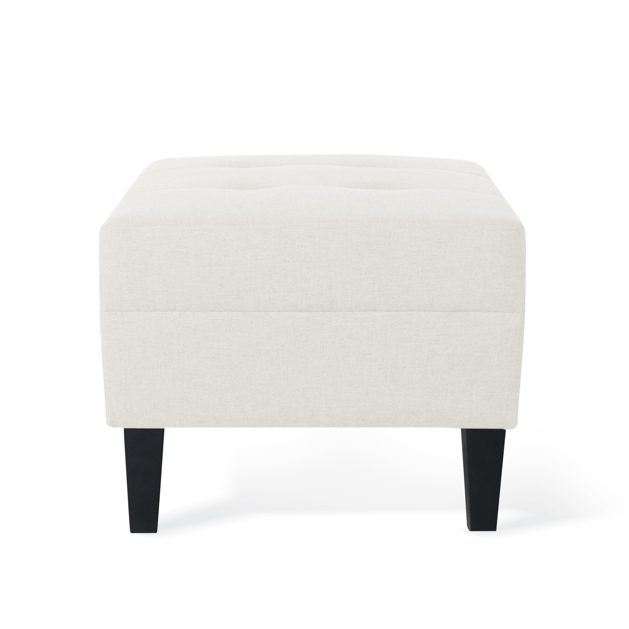 Noble House Kamil Elegant Fabric Ottoman, Plush Cushion, Durable Birch Wood Legs, Cushioned Top for Comfort, Ivory - Image 7