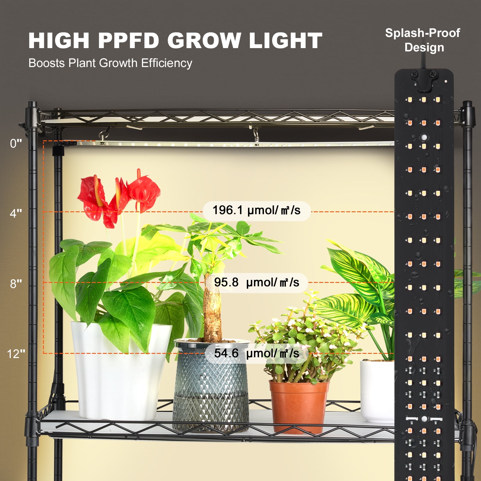 KFFKFF Metal Plant Rack with Integrated 45W Lighting, 4-Level, Adjustable 3 Spectrum Modes, Includes Timer, Ideal for Seed Germination, Measures 23.6" L x 13.8" W x 49.8" H - Image 4