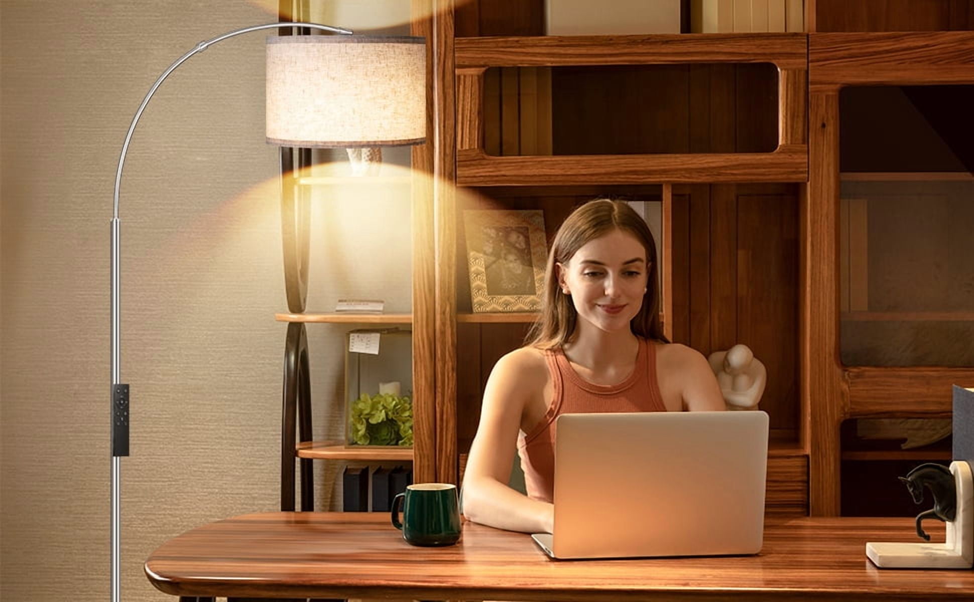 AOHAO 75" Modern Dimmable Silver Arched Floor Lamp with Beige Drum - Image 4