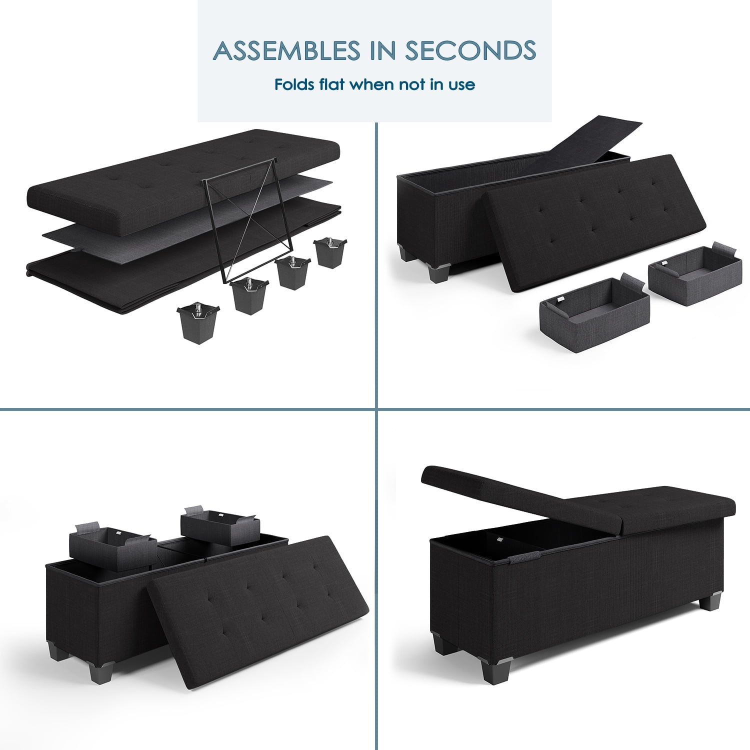 StorageBud Ottoman with Storage Bench, 43-inch Storage Ottoman, Linen, White - Image 5