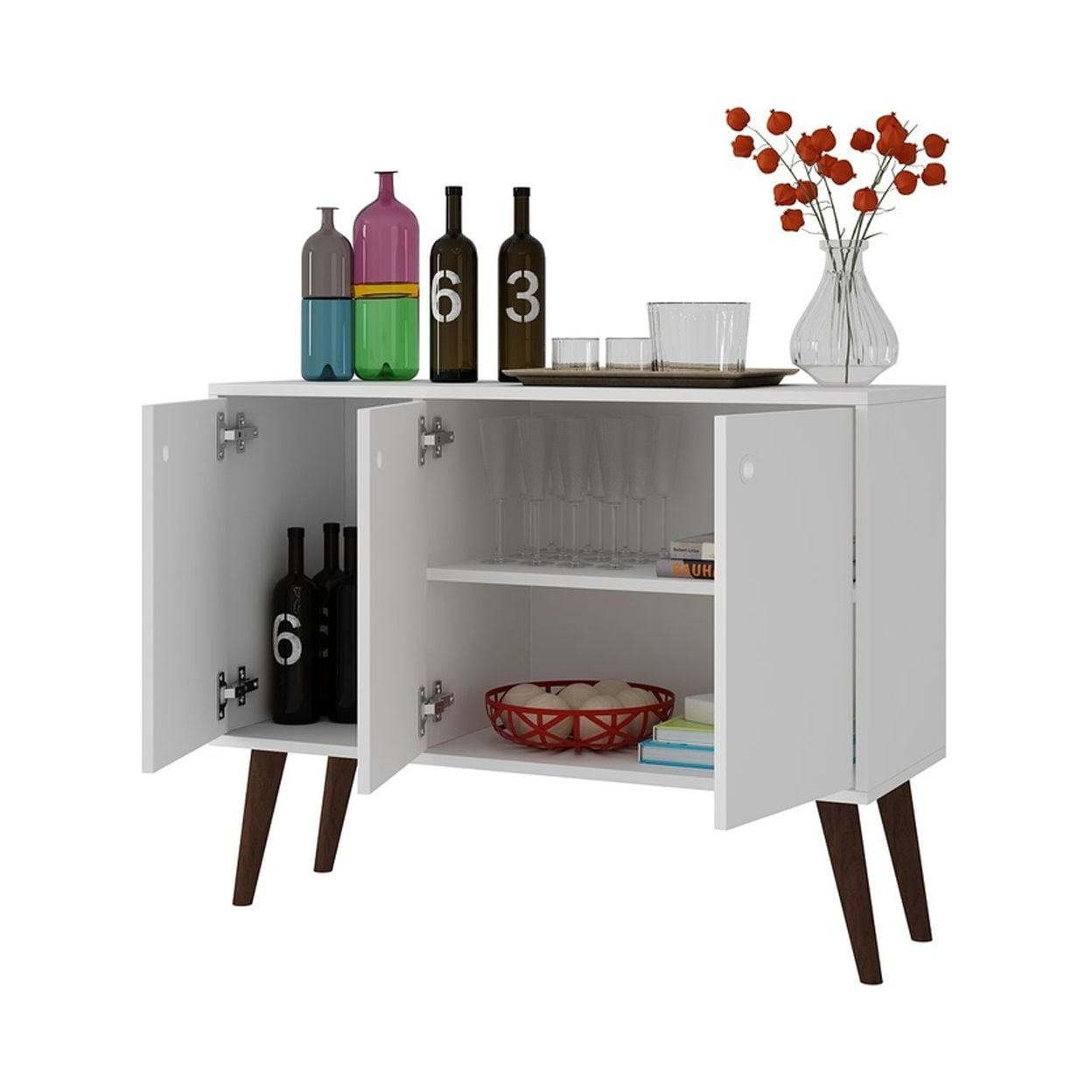 Bromma 35.43" Buffet Stand with 3 Shelves and 3 Doors in White - Image 5