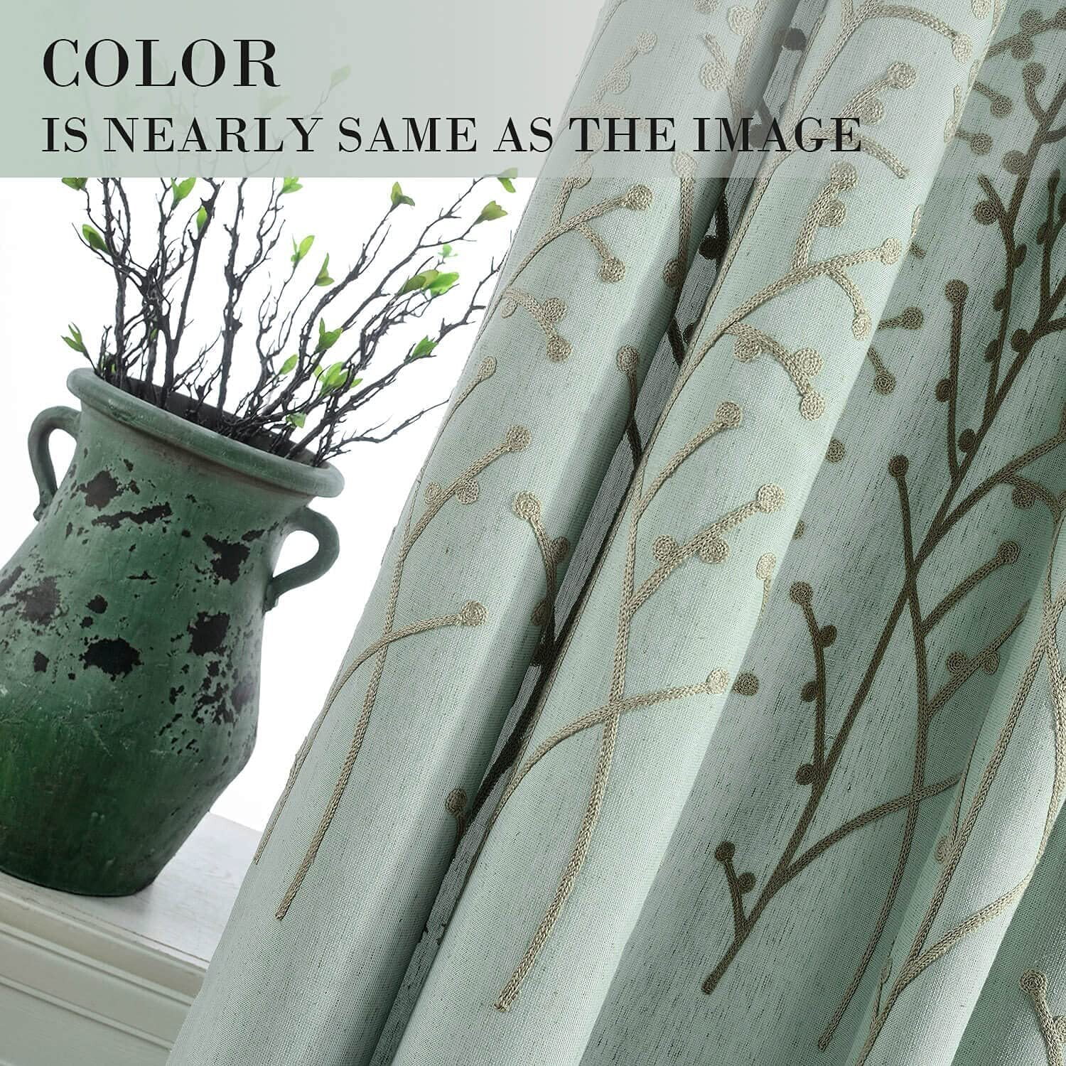 VOGOL Grey Branch Embroidered Faux Linen Grommet Curtains Drapes for Bedroom, Energy Efficient Window Treatment Panels, W52"xL96", 2 Panels - Image 7