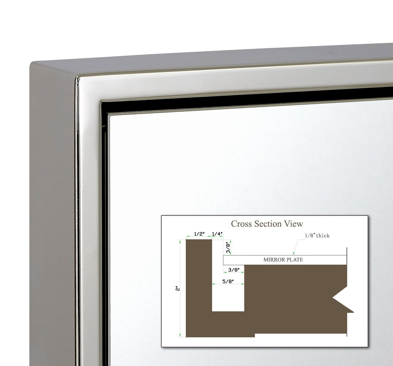 Hamilton Hills Clean Large Modern Polished Nickel Frame Wall Mirror Contemporary Premium Silver Backed Floating Glass Vanity Bathroom Metal Frame Rectangle Hangs Horizontal or Vertical (24" x 36") - Image 4