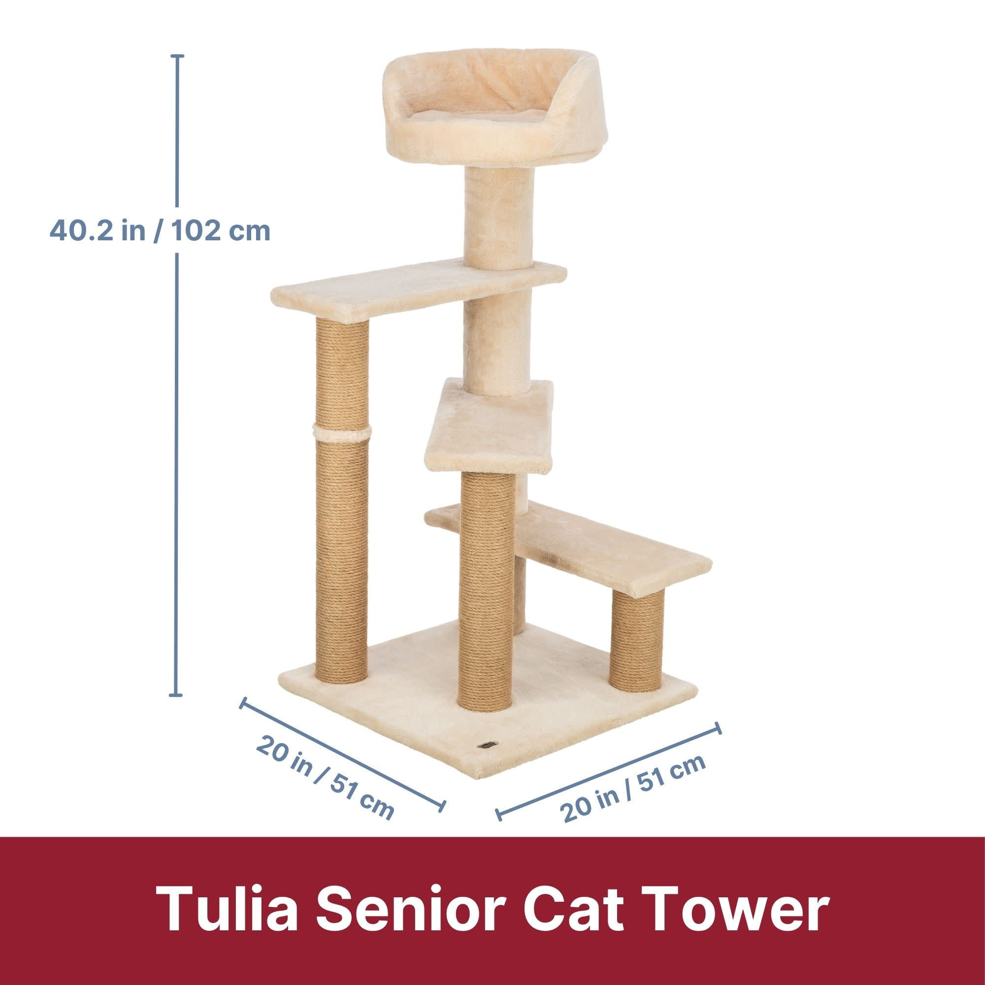 TRIXIE Tulia Senior Plush & Sisal 4-Level 40.2" Cat Tree, Scratching Posts & Bed, Beige - Image 5