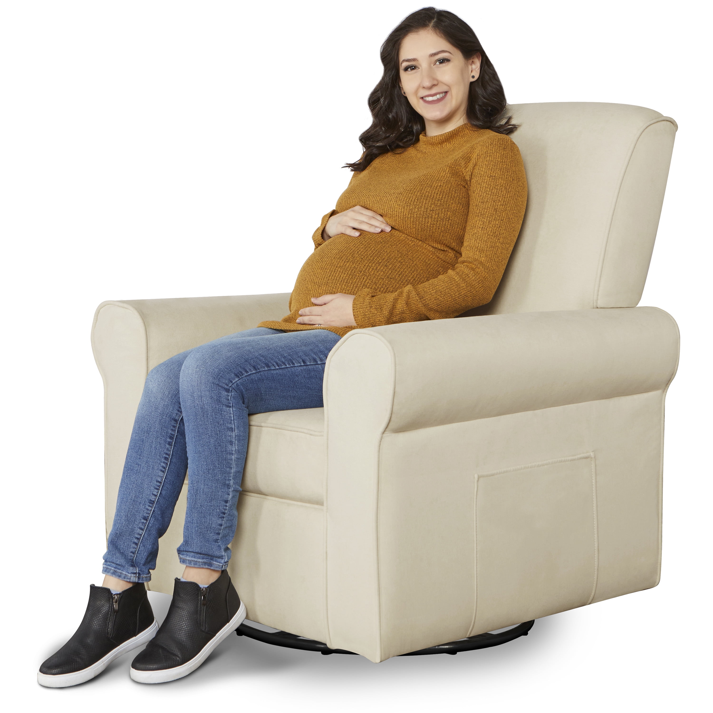 Evolur London Upholstered 360 Swivel l Glider I Rocker I Nursery Glider I Durable Soft Fabric in Beige - Image 17