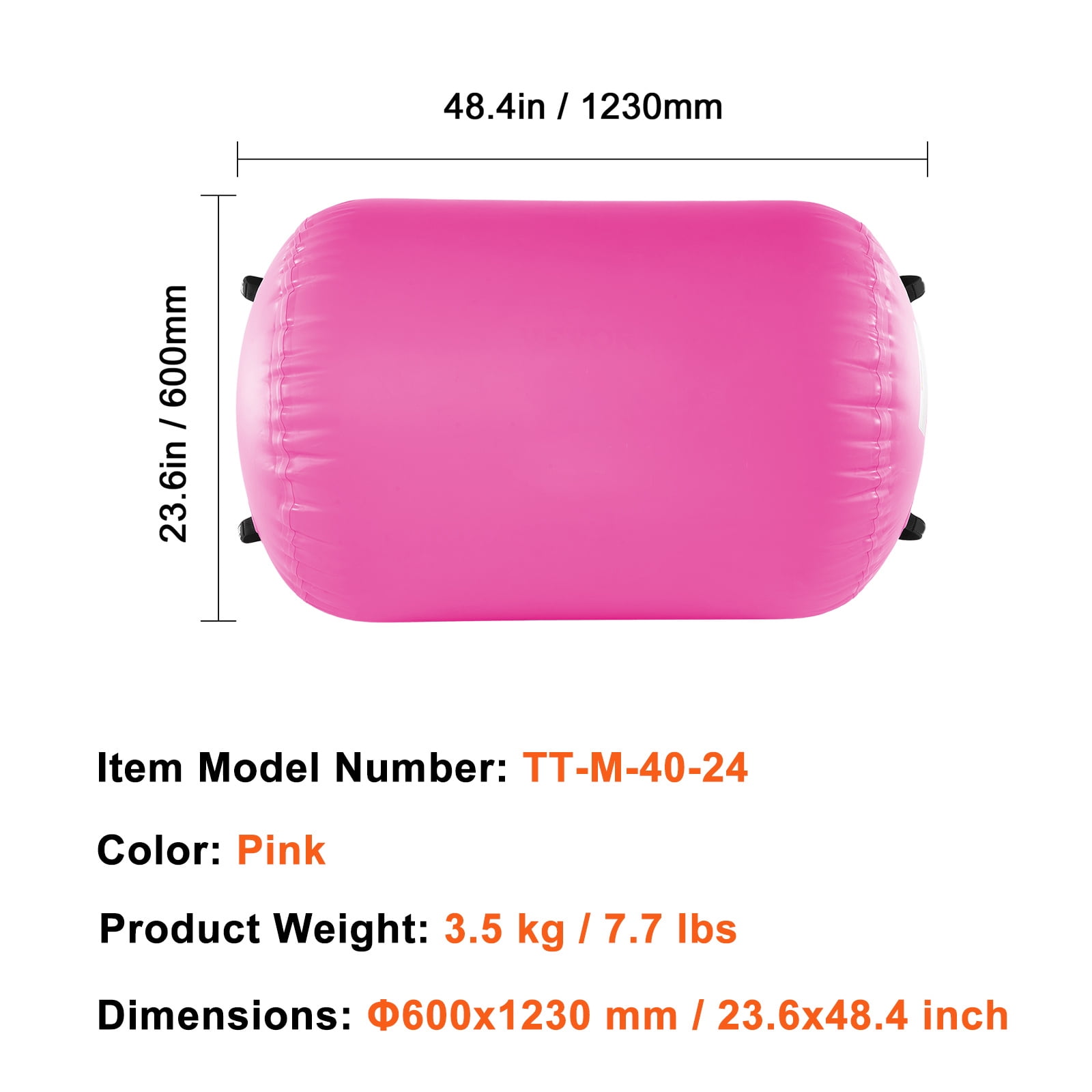 KFFKFF Air Mat for Tumbling, Round Inflatable Gymnastics Roller, Air Barrel Equipment with Electric Pump, Ideal for Home, Gym, Yoga, Cheer, Beach, Park, Water Activities, Pink - Image 2