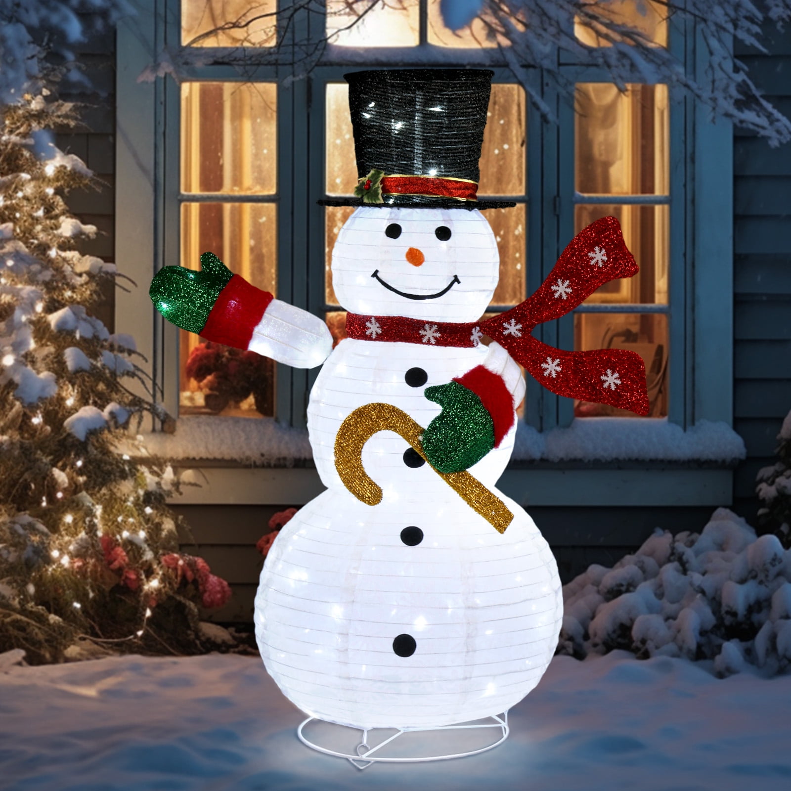 Ktaxon 4ft Lighted Pop-Up Snowman Christmas Snowman for Christmas Outdoor Decoration with Top Hat - Image 3