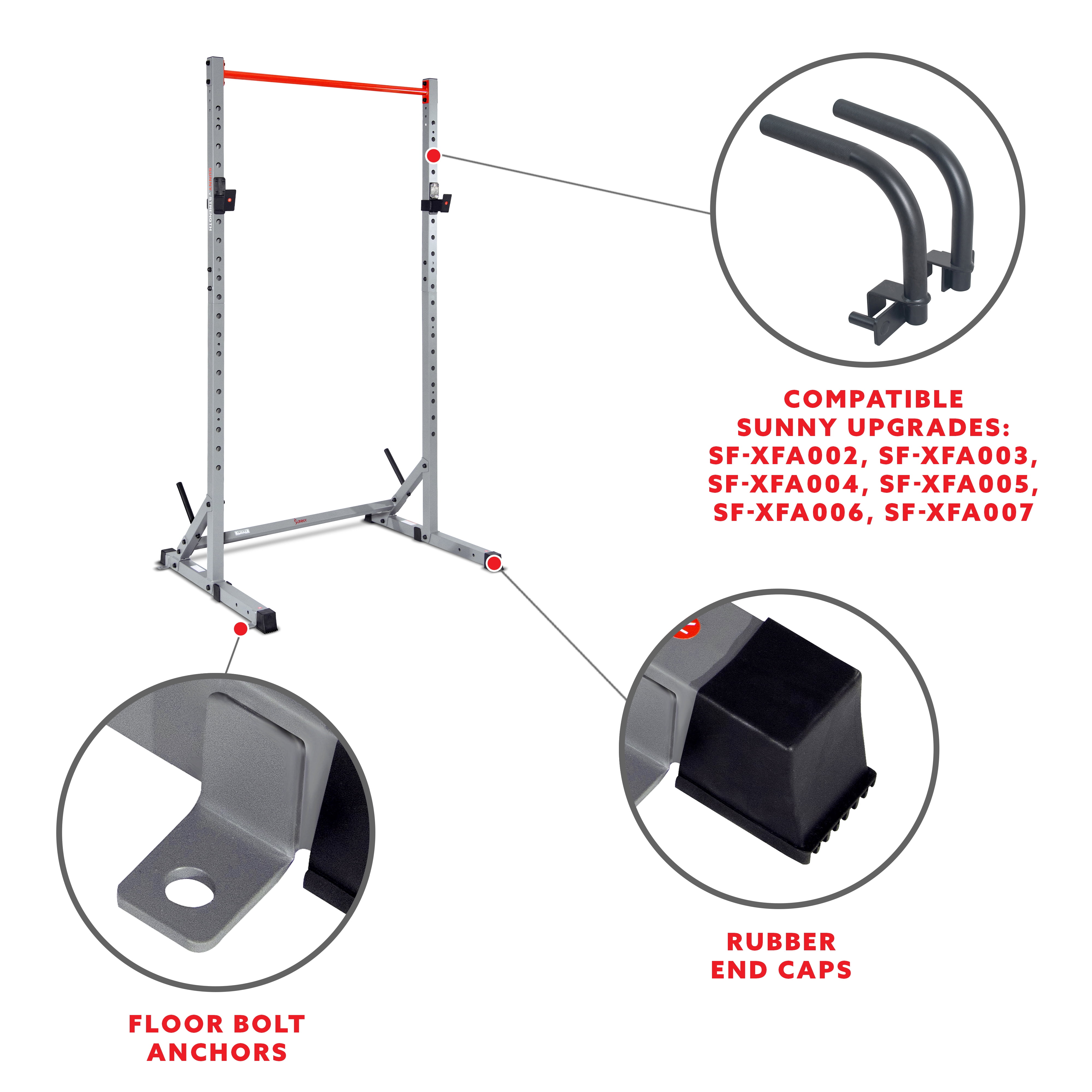Sunny Health & Fitness Adjustable Squat Stand Power Rack, Grey, Heavy-Duty Steel - Image 2