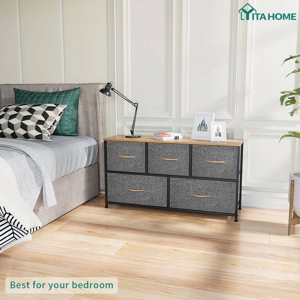 DEXTRUS 5-Drawer Fabric Dresser, Storage Chest for Adults & Teens, Dark Gray, Metal Frame & Wood Top - Image 8