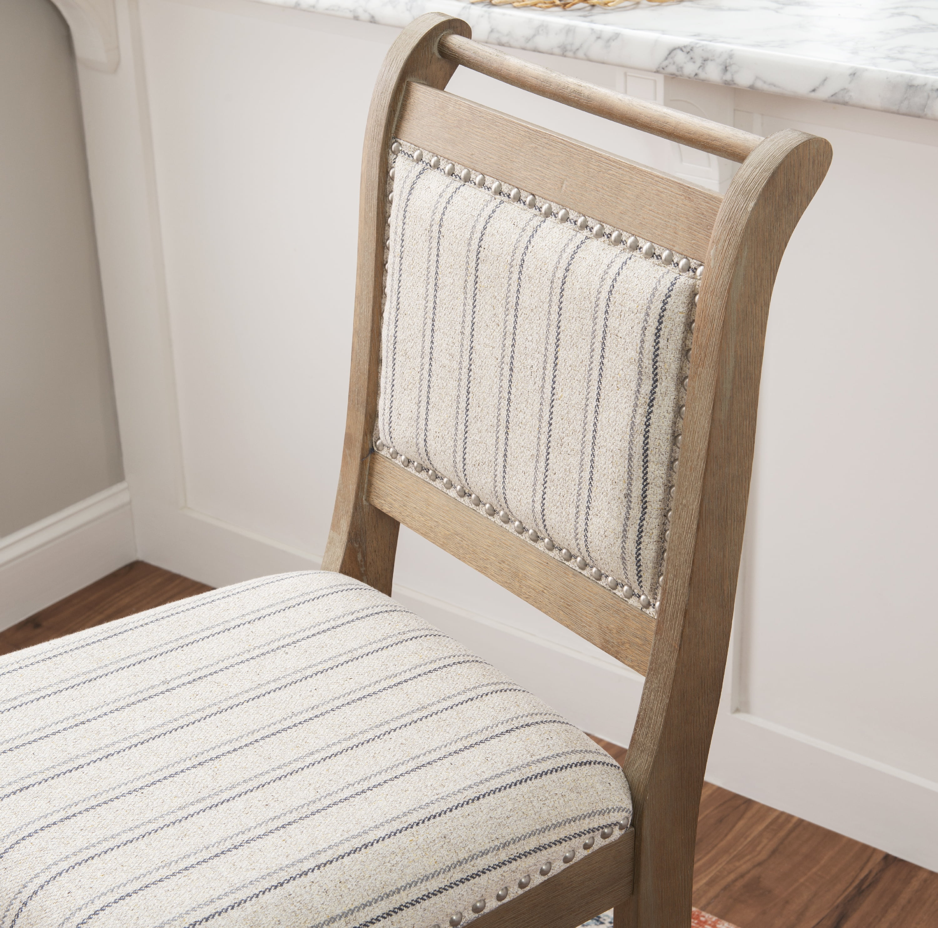 Linon Emmy 30" Mid Back Indoor Wood Bar Stool, Graywash/Natural Stripe - Image 3