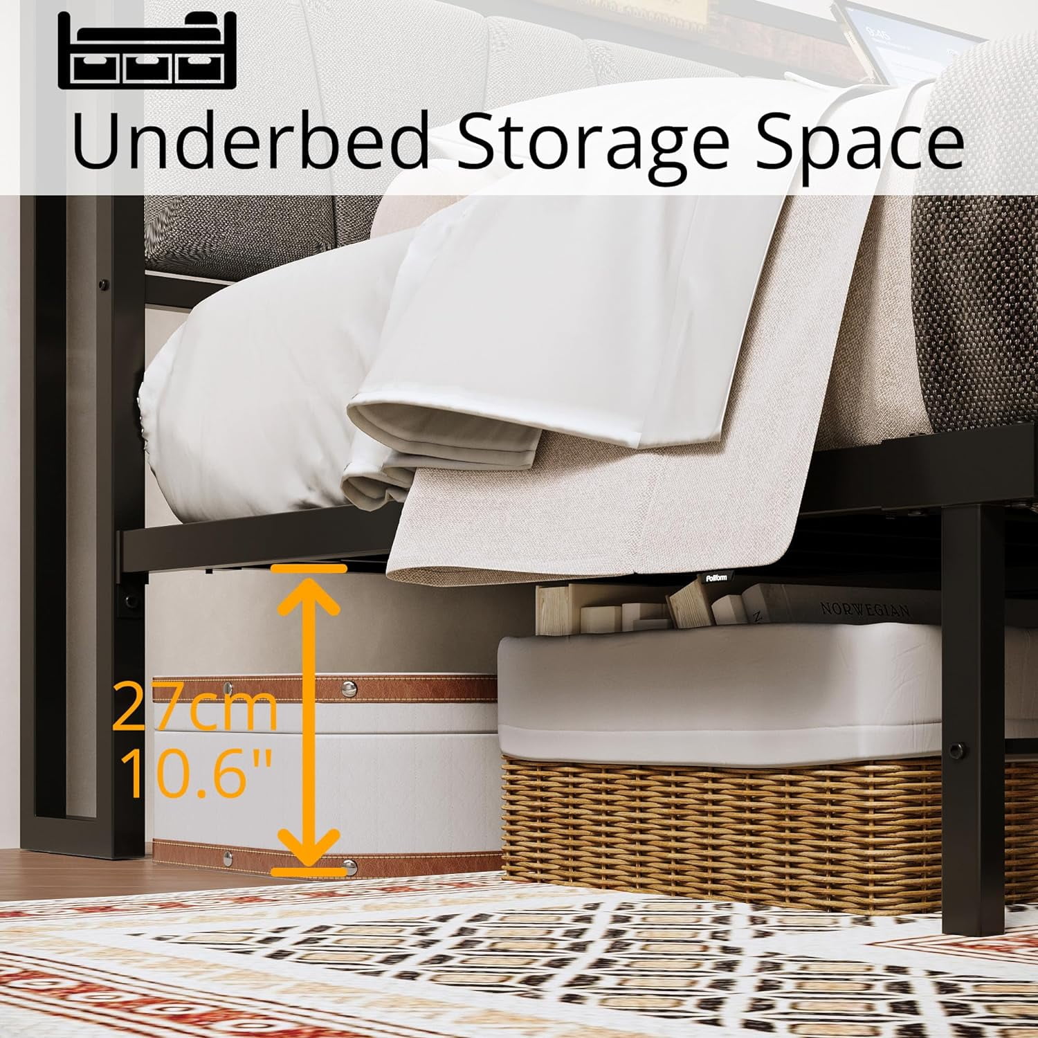 LIKIMIO Full Bed Frame, Storage Headboard with Charging Station, Solid and Stable, Noise Free, No Box Spring Needed, Easy Assembly - Image 5