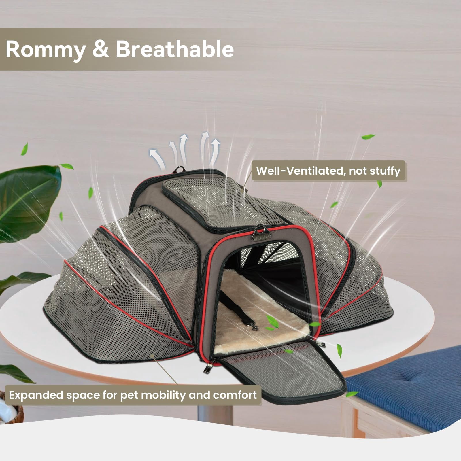 Petsfit 17" x 11" x 11" Expandable Cat Carrier, Collapsible Portable Soft-Sided Pet Carrier ,TSA Airline Approved,Brown - Image 9