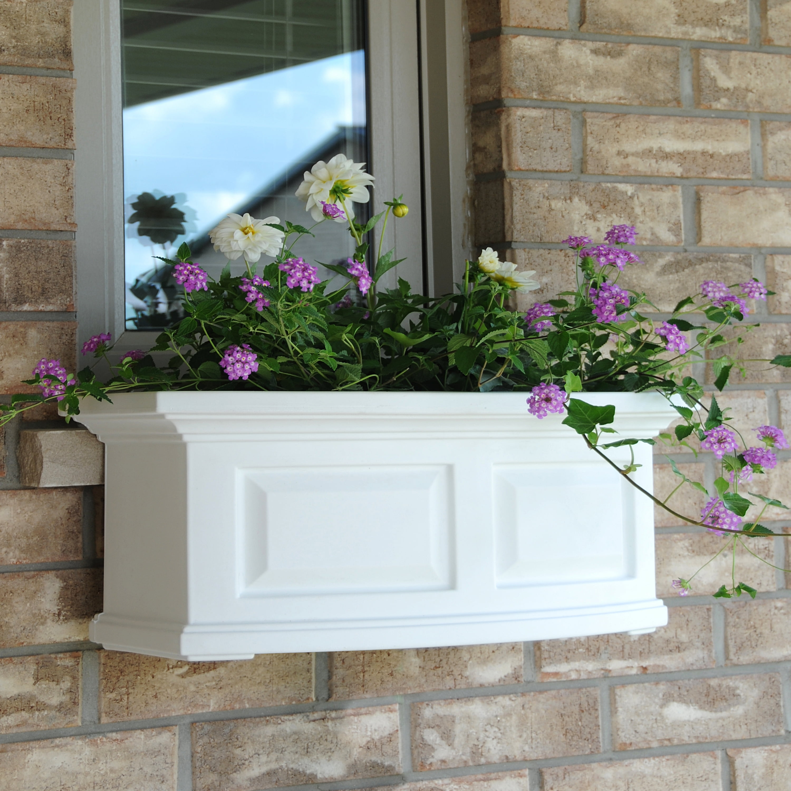 Mayne Nantucket 24" x 12" x 10" Rectangle White Self Watering Plastic Window Box Planter - Image 2