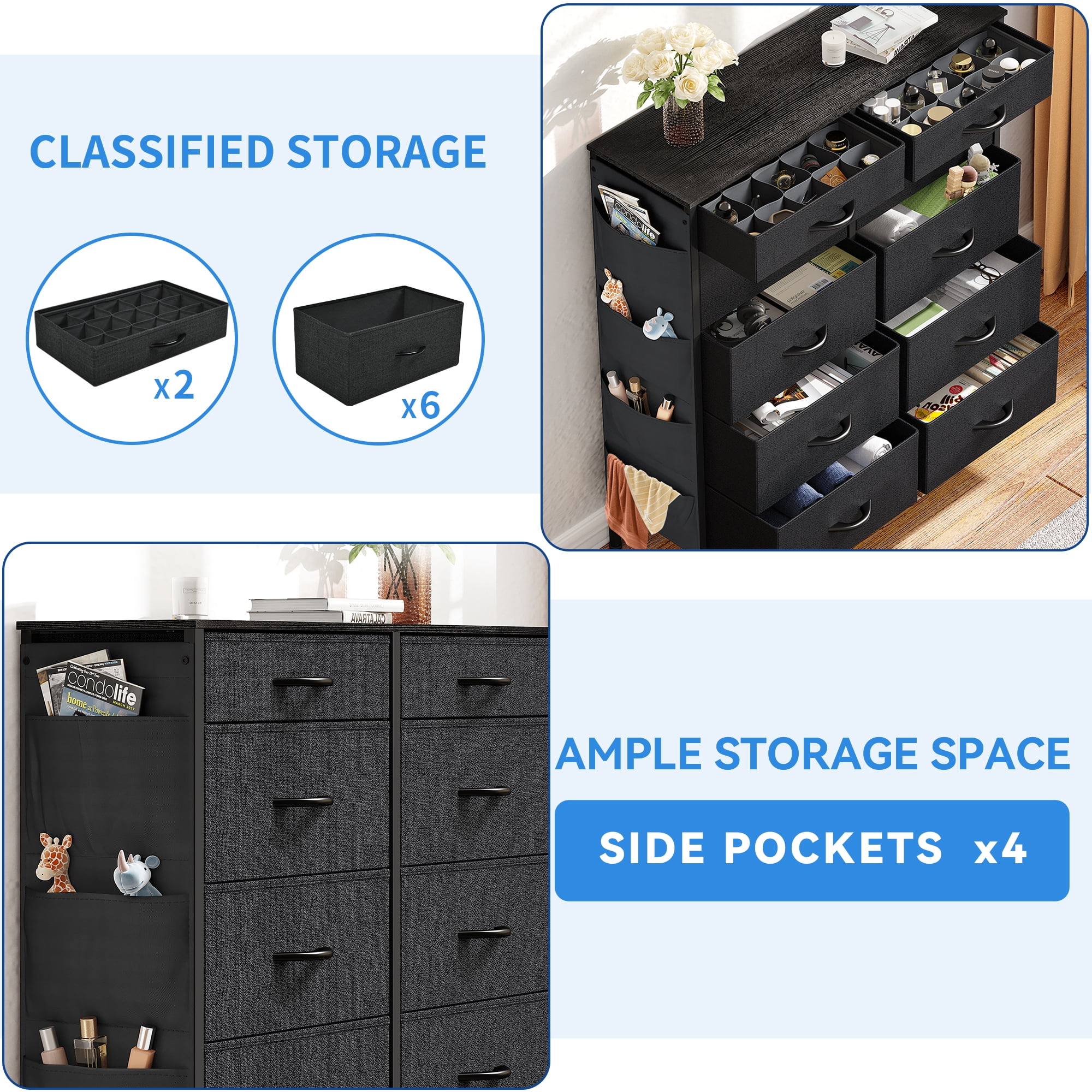 Dextrus Fabric Dresser with 10 Drawers, Dresser for Adult Bedroom, Closets, Tall Storage Tower - Image 3