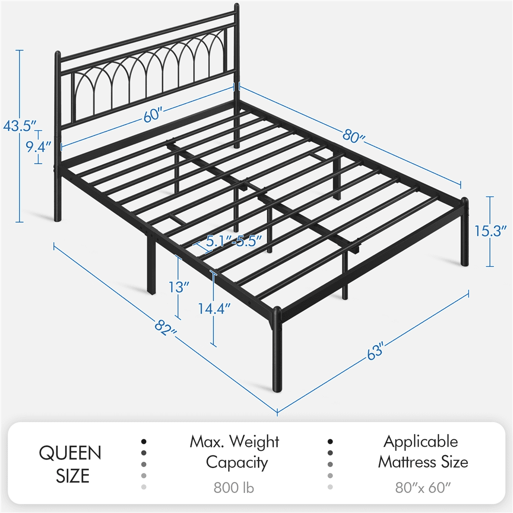 Renwick Modern Metal Platform Bed Frame with Petal Accented Headboard, Queen, Black, Adult - Image 3