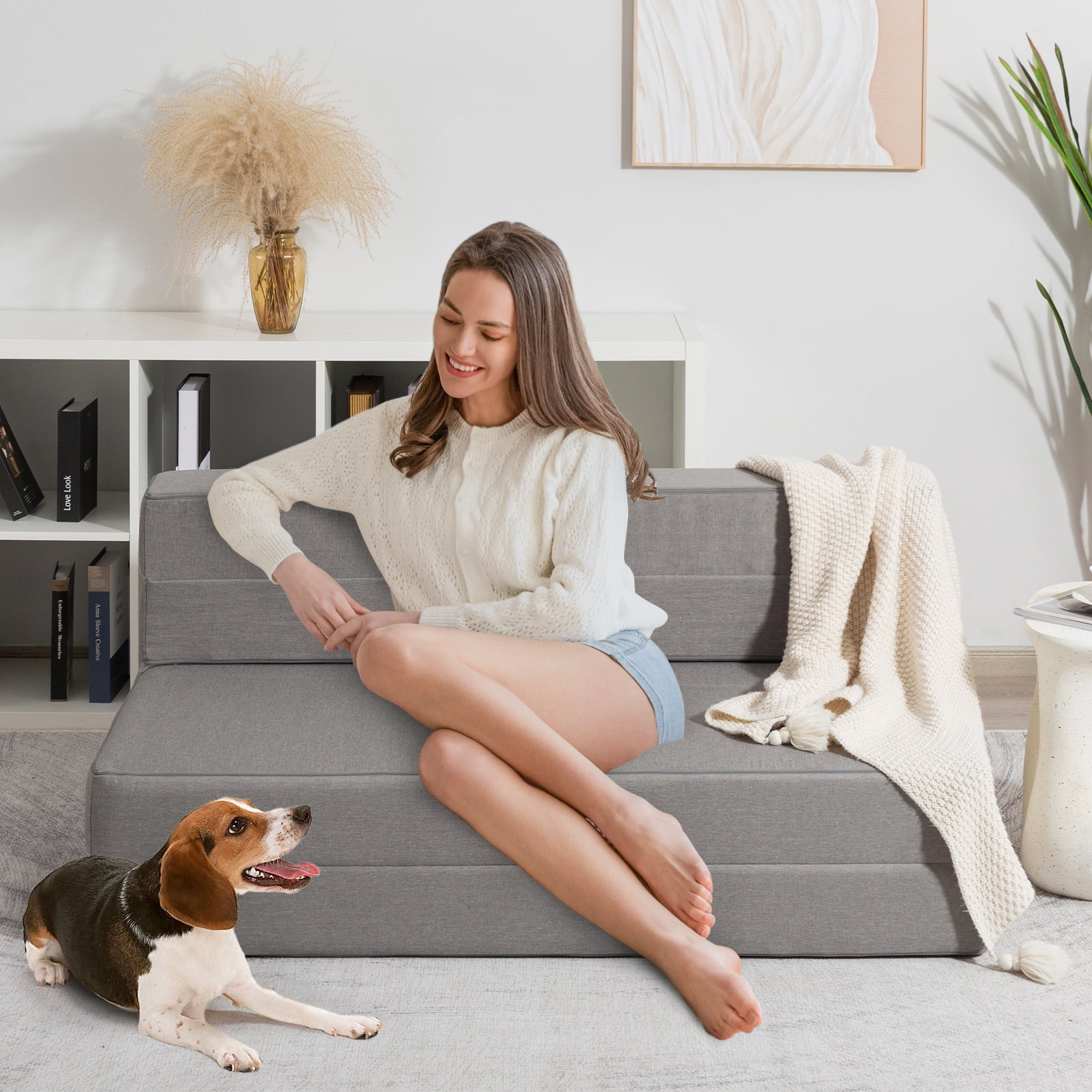 MAXYOYO Folding Sofa Bed Memory Foam Convertible Floor Sofa,Knitted Cloth Foldable Mattress,Suitable for Living Room/Dormitory/Home,Single,76*25.6*5.9 - Image 4