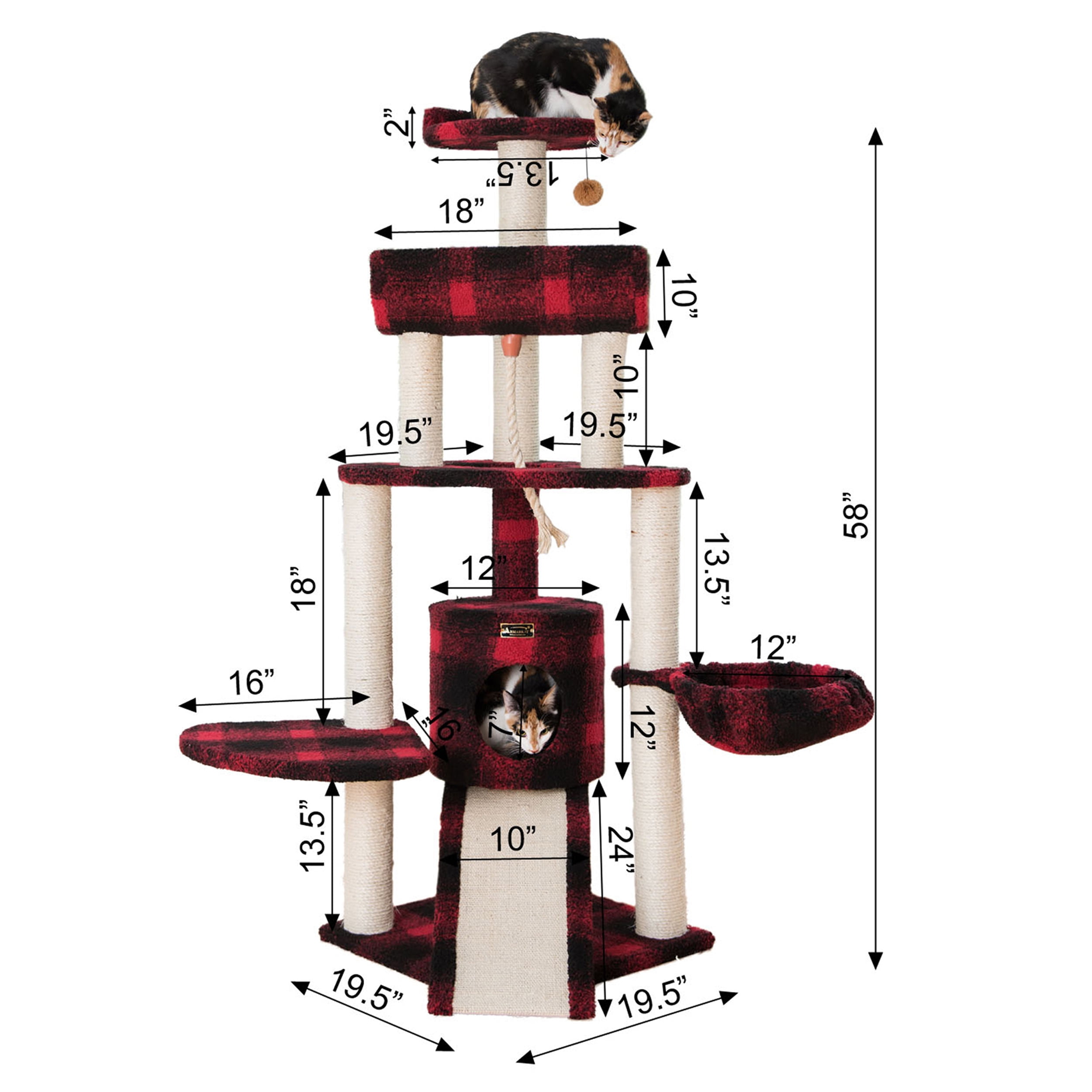 Armarkat real wood Cat Tree Model B5806, Black & Red Tartan Plaid - Image 3