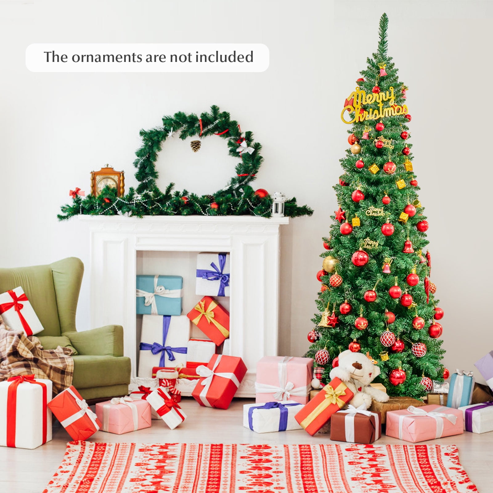 Costway 6.5ft Pre-Lit Hinged Pencil Christmas Tree 250 Multicolor Lights - Image 8