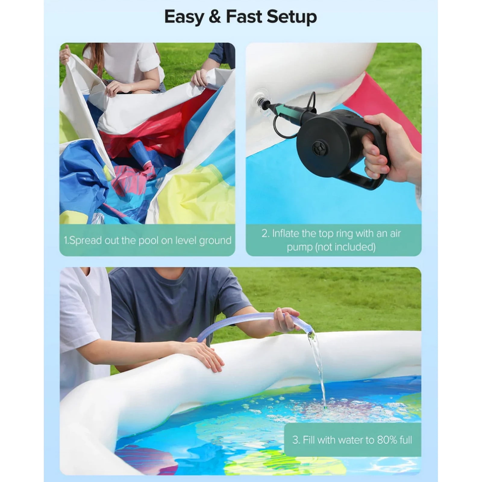 Fenbeli 18ft x 48in Round Inflatable Top Ring Swimming Pool, Multicolor - Image 2