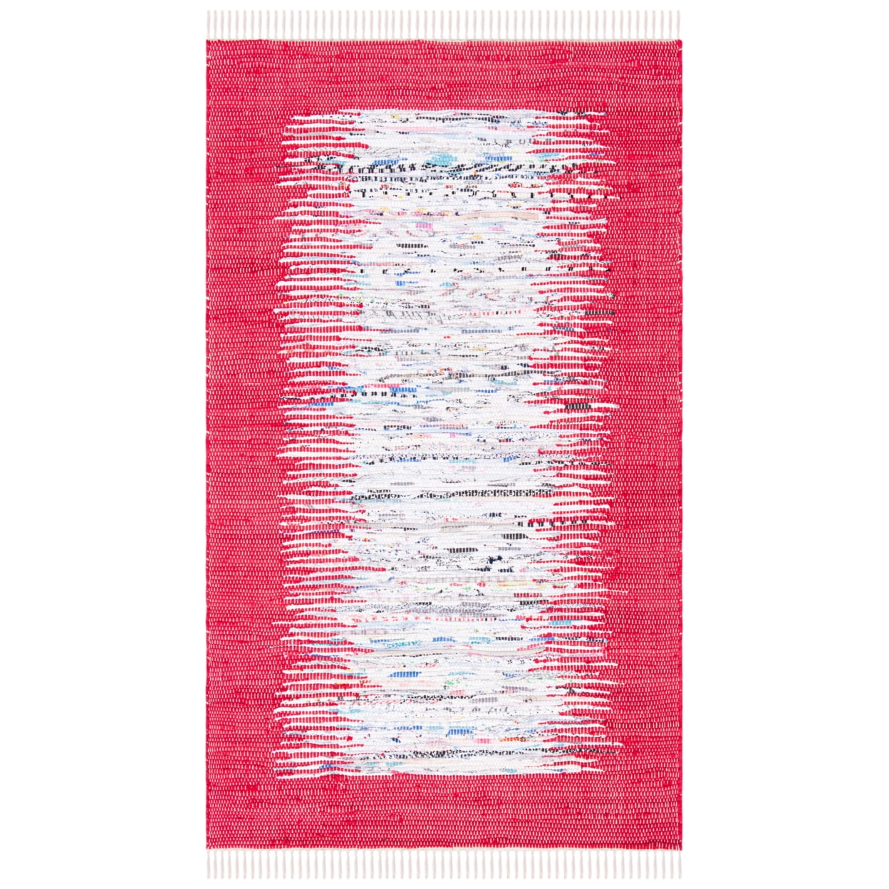 SAFAVIEH Montauk Tennyson Braided Border Cotton Area Rug, Ivory/Red, 5' x 8' - Image 2