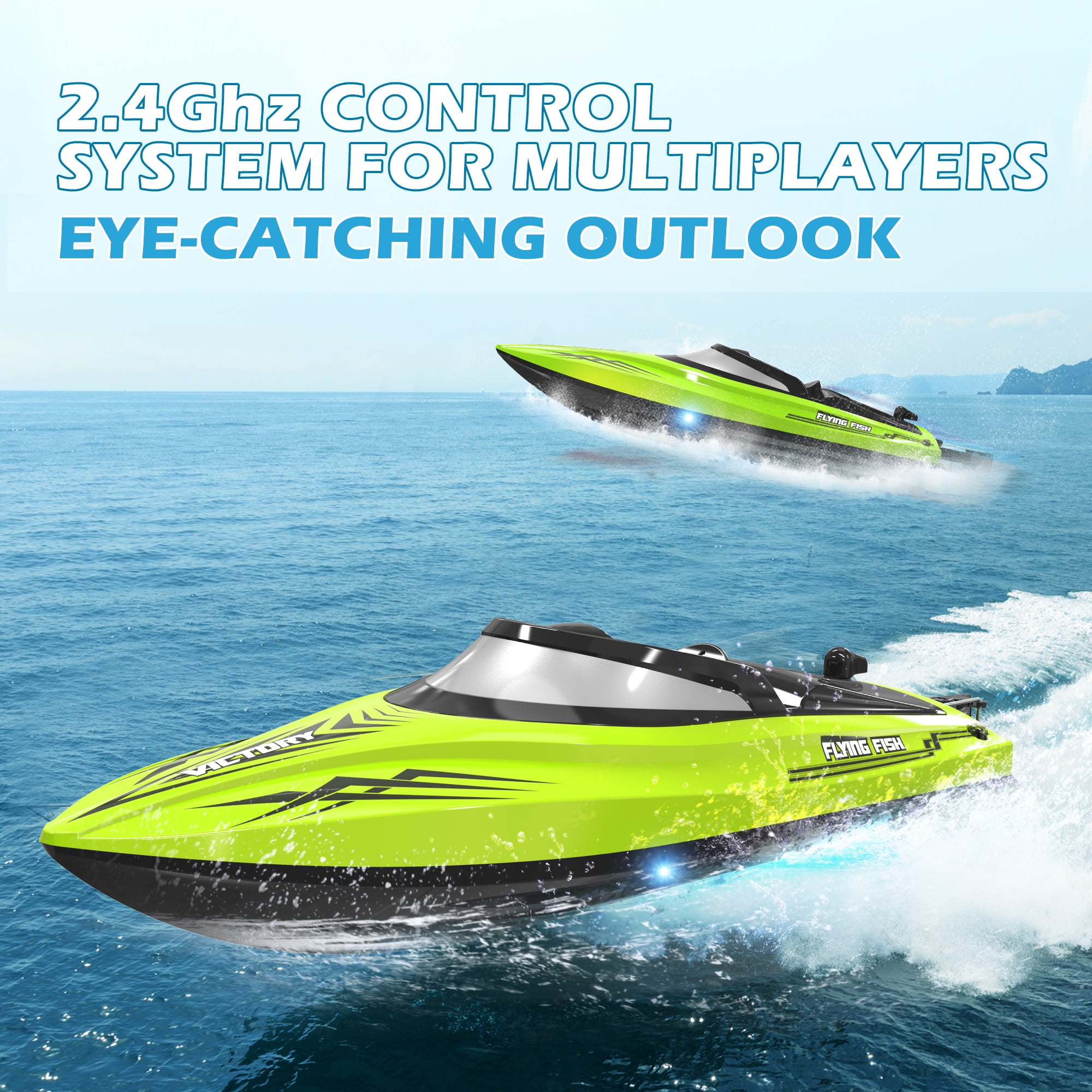 RC Boat-2.4GHZ Remote Control Boat with LED Lights and Alarm,With 3 Batteries 60+Min,High Speed RC Racing Boats for Lakes,Pool Toys for Kids & Adults,Green - Image 2