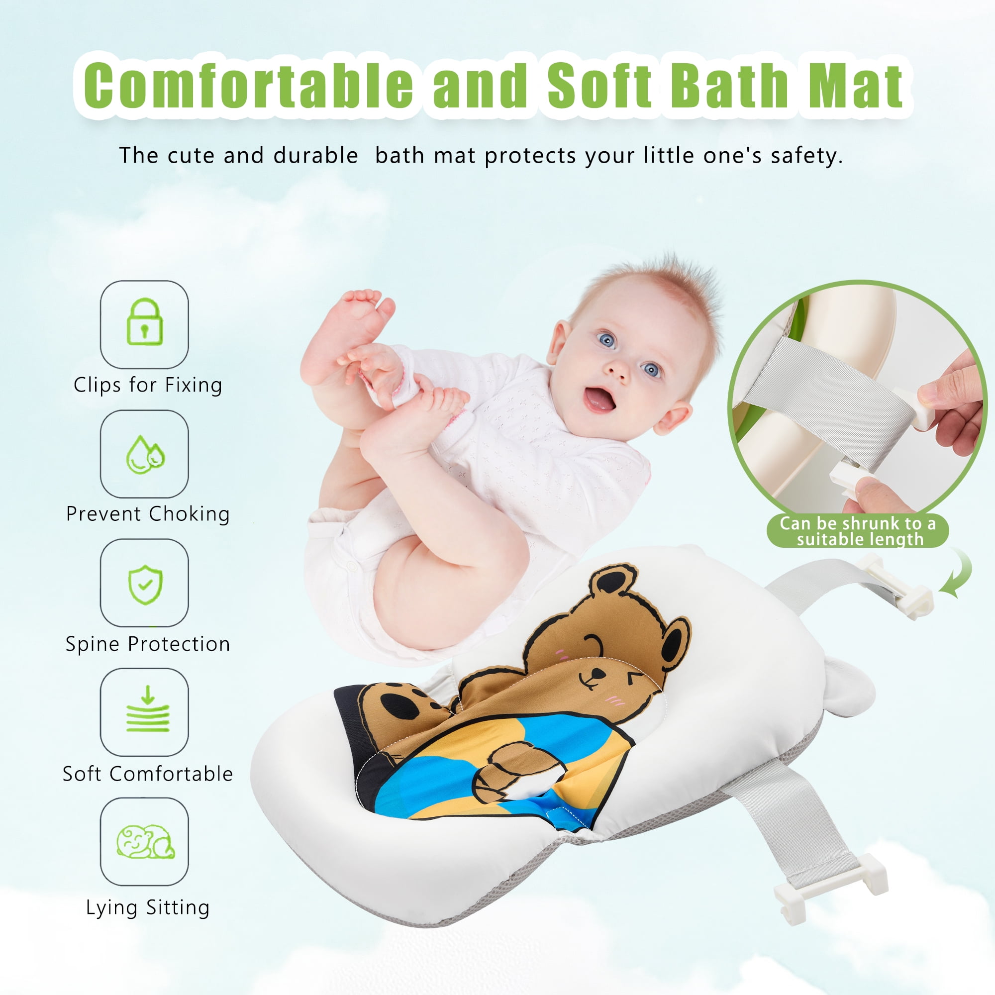 Qtinghua Baby Bathtub,Collapsible Bathtub for Newborn to Toddler,Durable Essential Infant Bath Tub,Portable Travel Baby Bathtub with Soft Cushion,No-Slip Hanging and Detachable Bathtub - Image 3