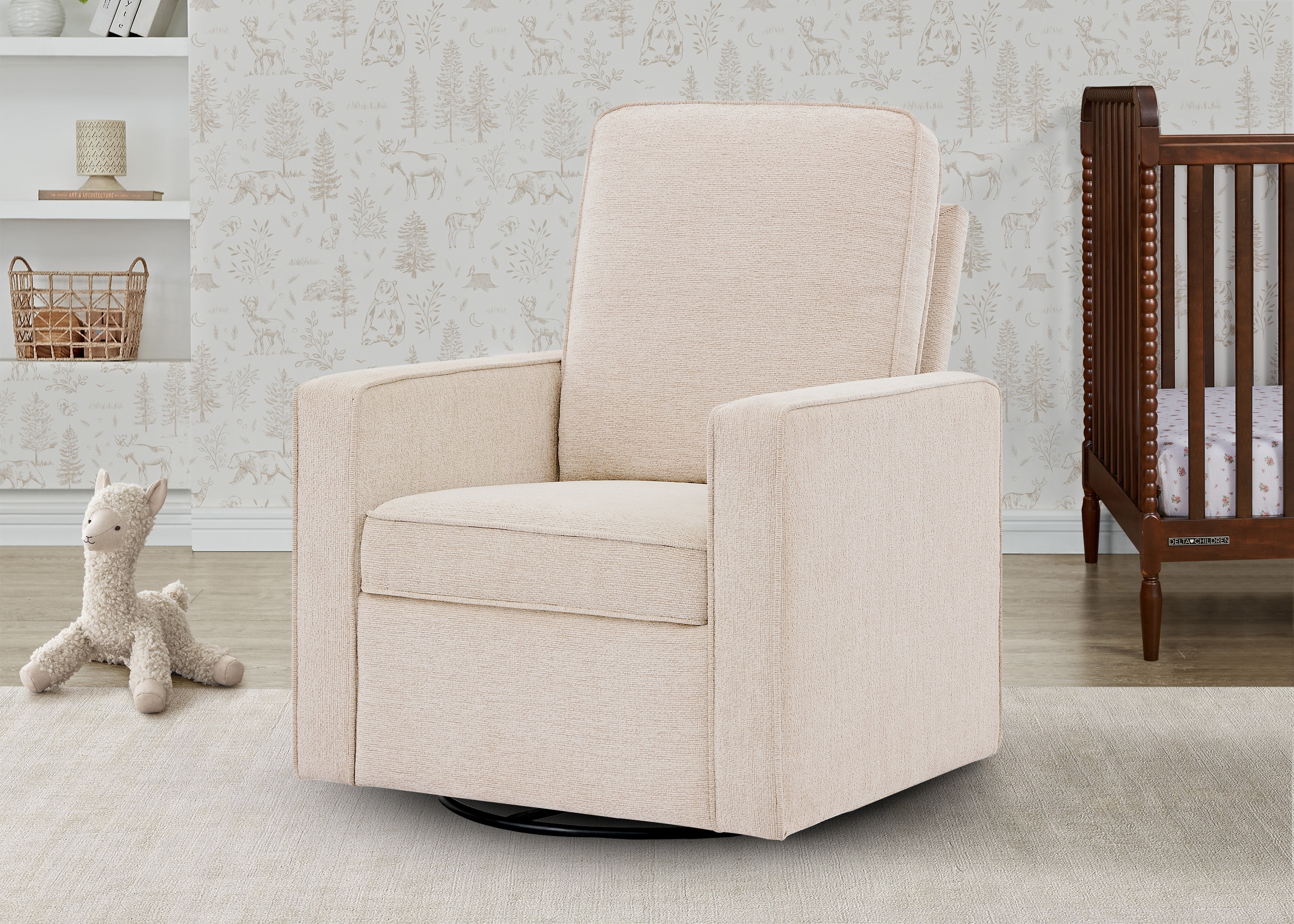 Delta Children Noah Upholstered Swivel Glider with Stain-Resistant Performance Fabric- Greenguard Gold Certified, Almond - Image 2