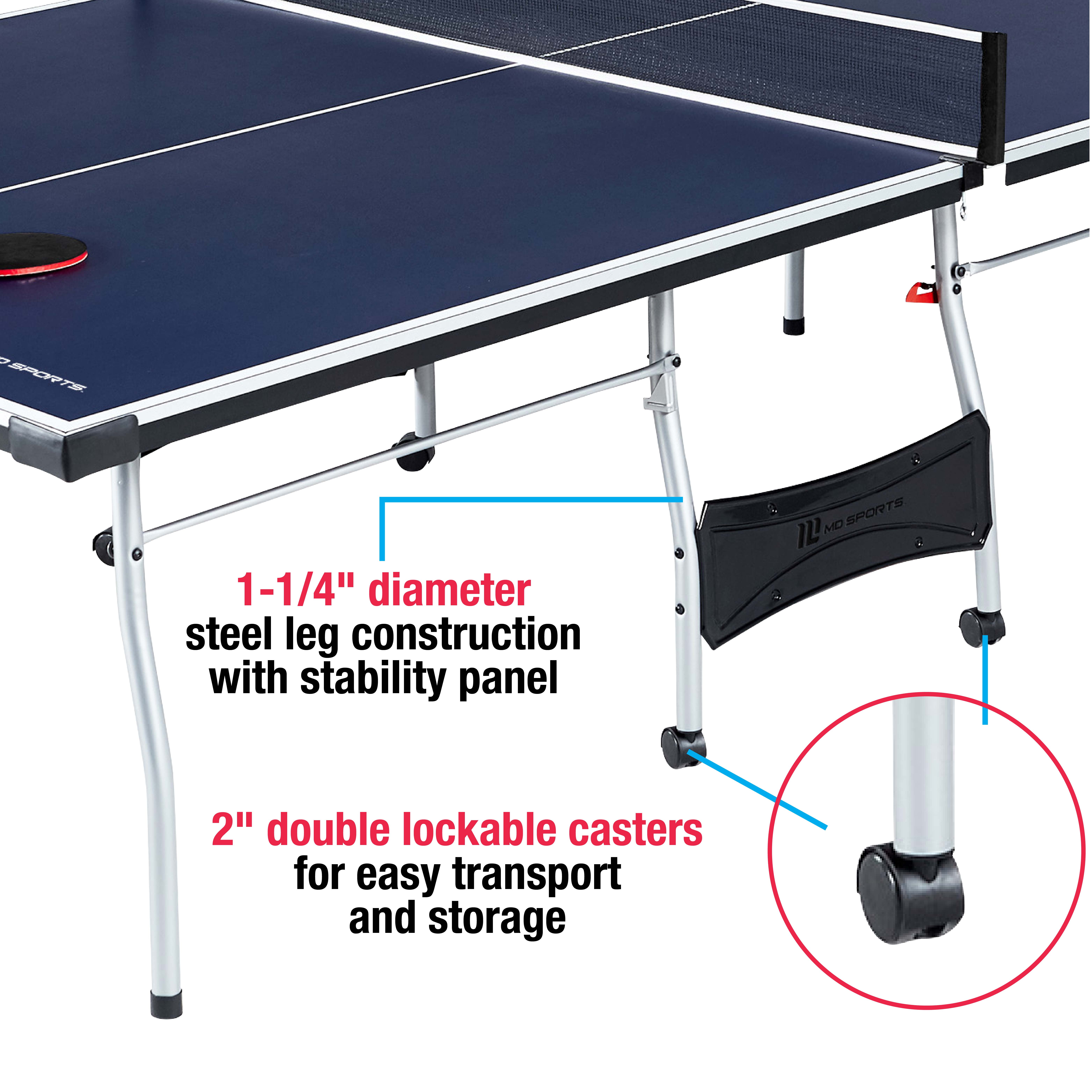 MD Sports Official Size Indoor Table Tennis Pong Table, 4 Piece Foldable Design with Net, Paddles & Balls – Blue/White - Image 7