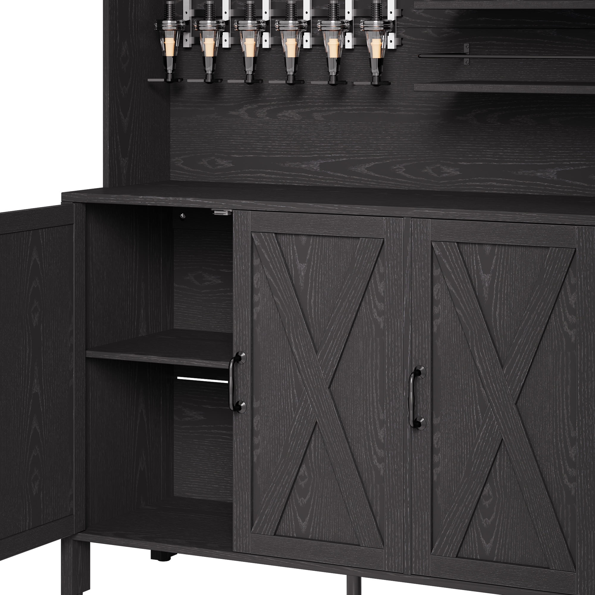 Uforic Bar Cabinet with LED Lights and Wine Rack, Liquor Cabinet with Beverage Dispenser, Black - Image 6