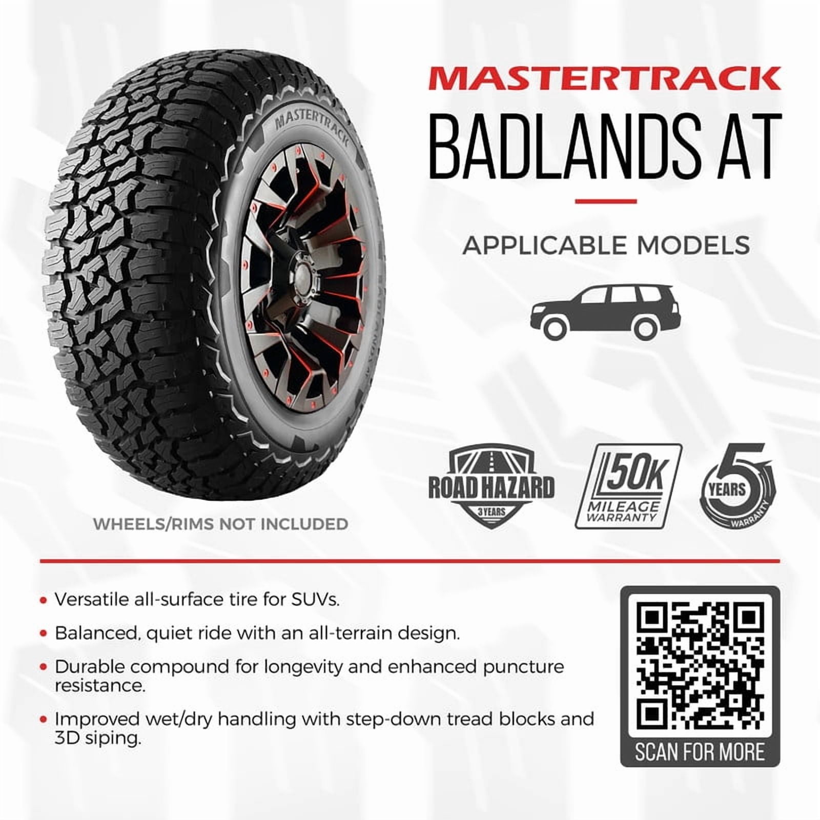 Mastertrack Badlands AT All Terrain 265/70R17 115T SUV All Season Tire 265/70/17(Tire Only) - Image 8