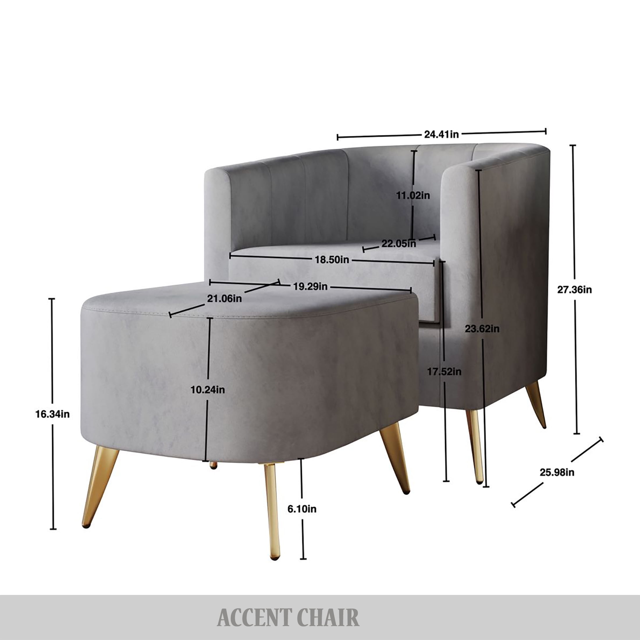 Castle Place Modern Upholstered Velvet Accent Chair with Stool, Black - Image 3