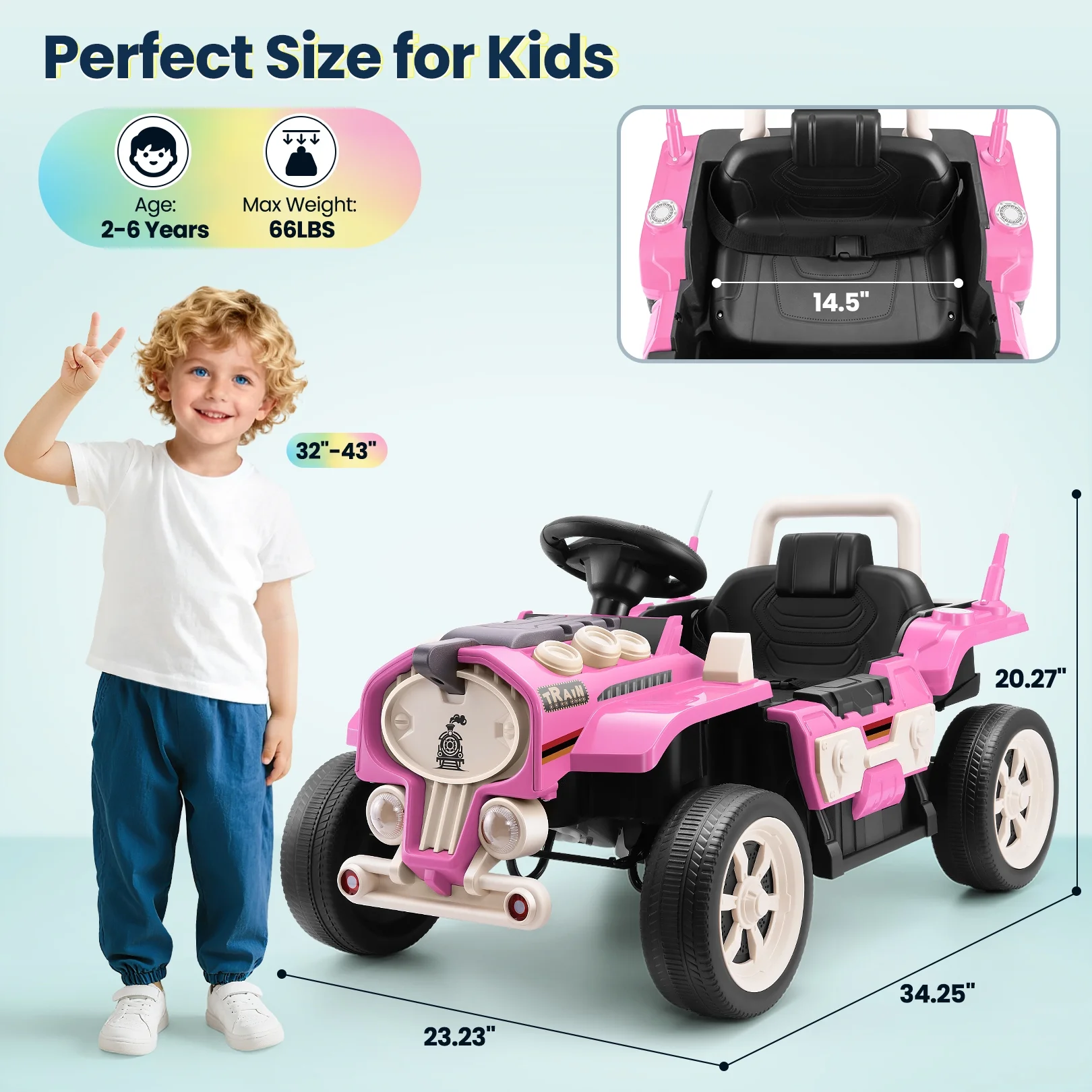 Funcid Ride on Train for Toddlers with Remote Control, Ride on Toys for Kids Ages 2-6, Electric Car for Kids with Music, Bluetooth, MP3 Player, Train Sound, Pink - Image 4