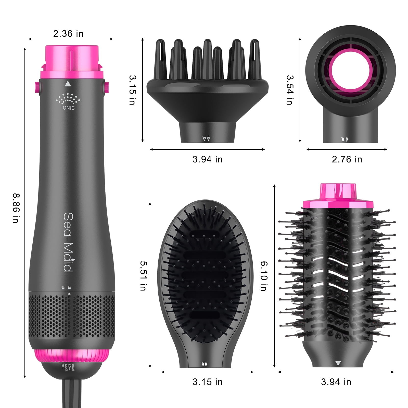 Blow Dryer Brush Sea-Maid 4 in 1 Blow Dryer Volumizer Iong Hair Straightener Brush,Black - Image 2